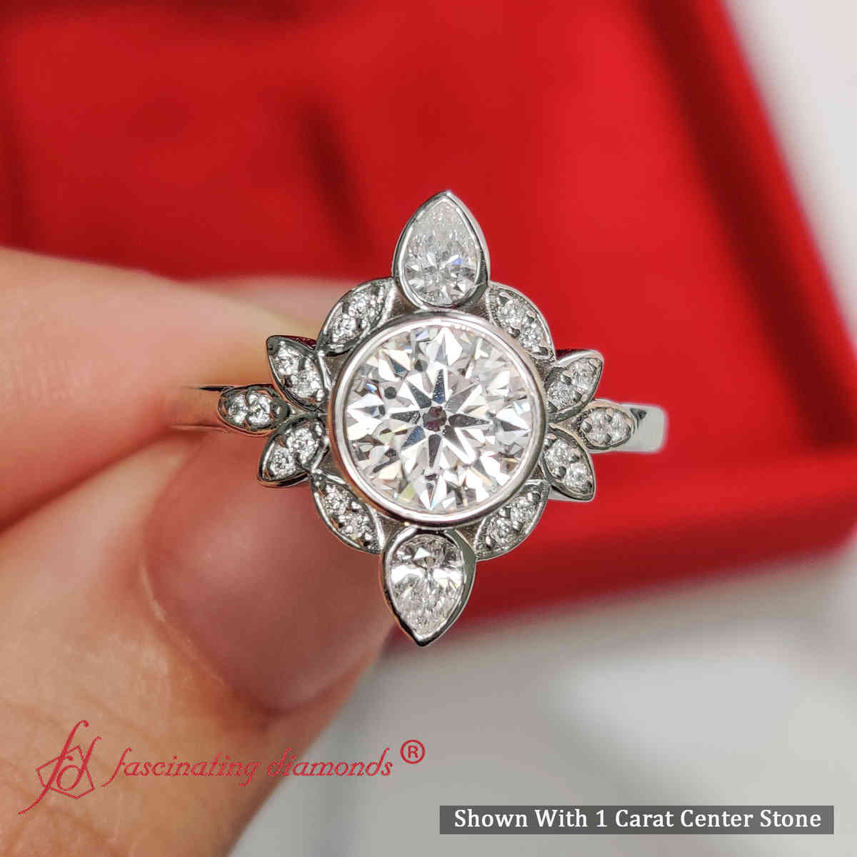 1 Carat Round Cut Lab Diamond Floral Engagement Ring with 950 Platinum White Diamond