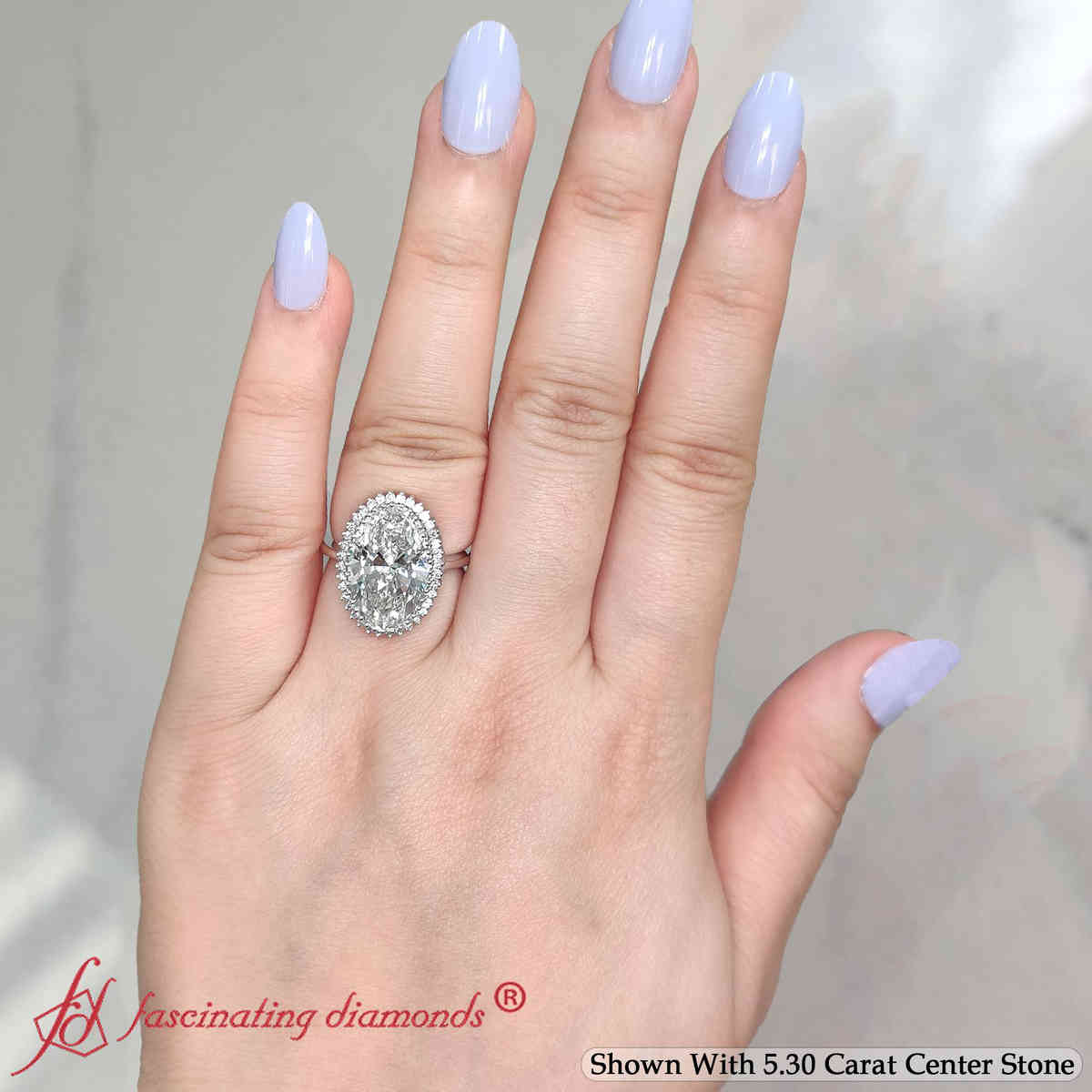 Luxury Big Oval Lab Diamond Floral Cluster Halo Ring with 14K White Gold White Diamond