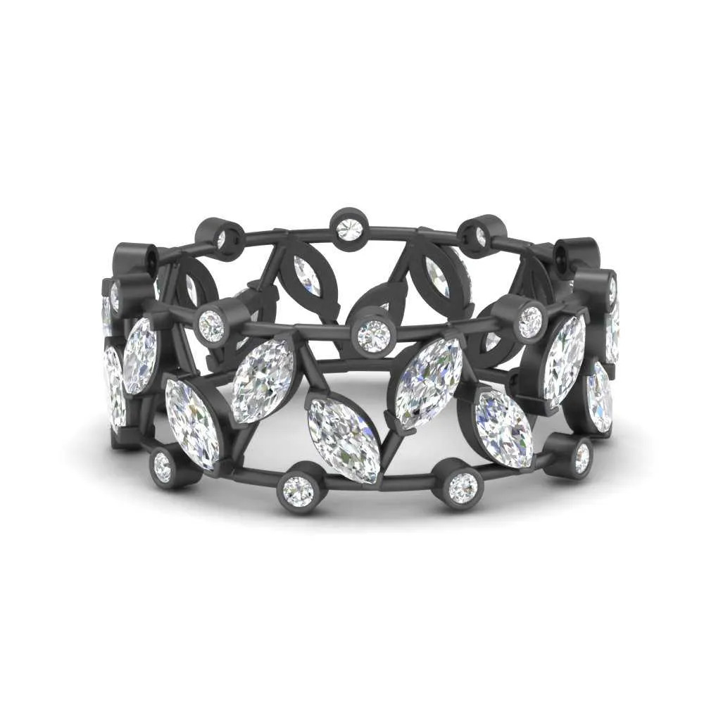 Wide Marquise Black Anniversary Band with 14K Black Gold White Diamond
