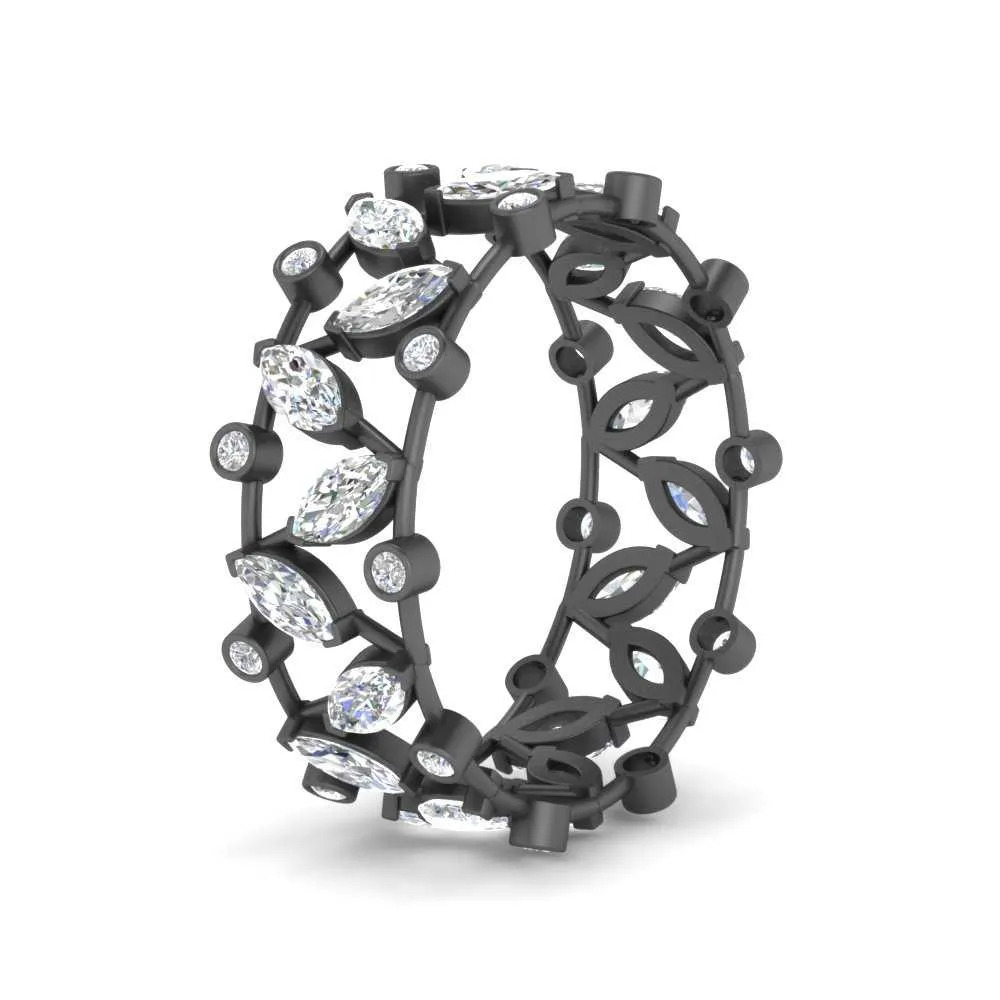 Wide Marquise Black Anniversary Band with 14K Black Gold White Diamond