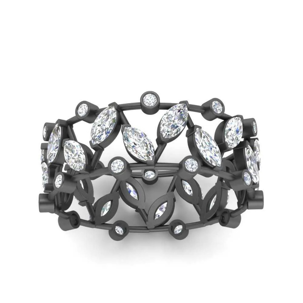 Wide Marquise Black Anniversary Band with 14K Black Gold White Diamond