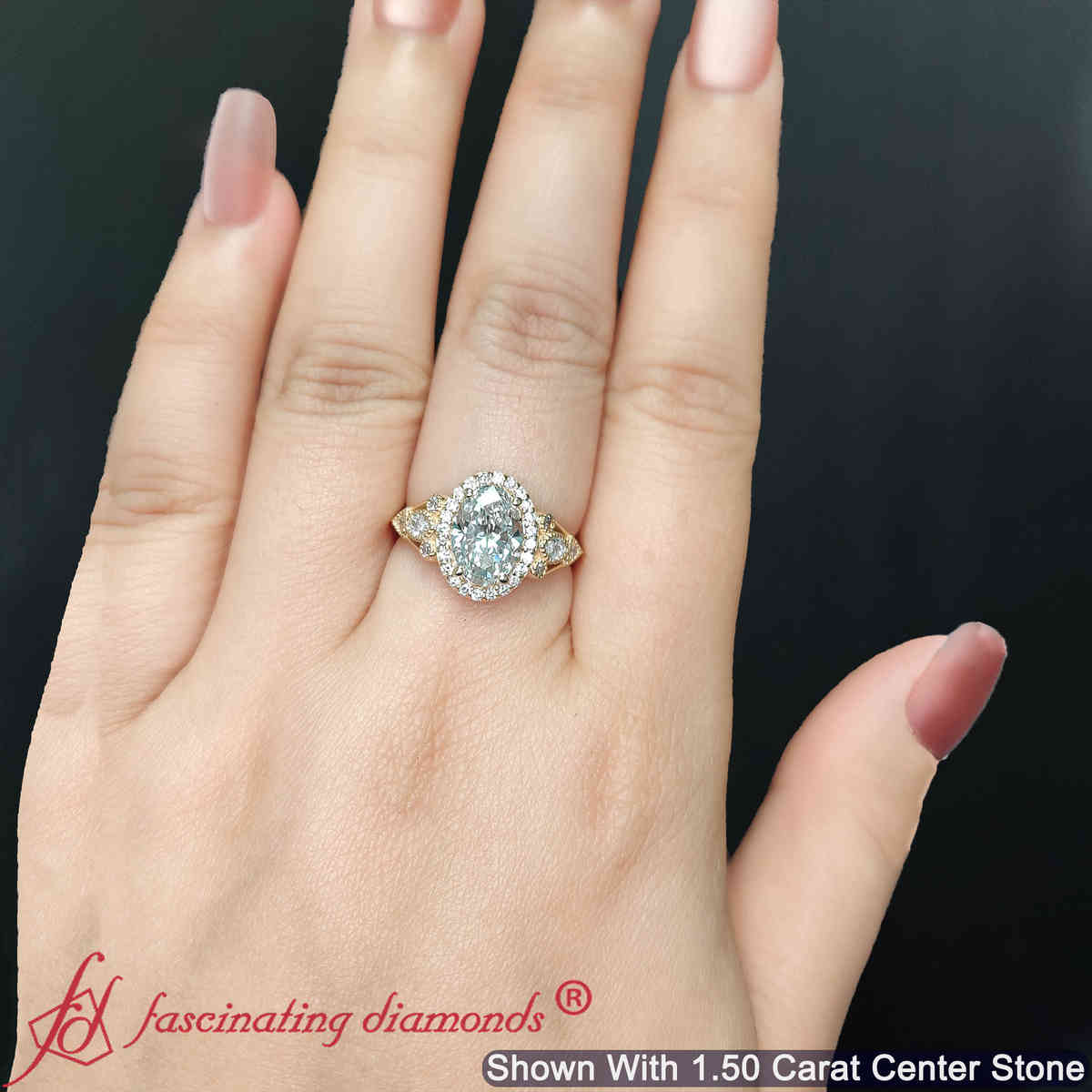 2 Ct. Oval Lab Diamond Edwardian Engagement Ring with 14K Yellow Gold White Diamond
