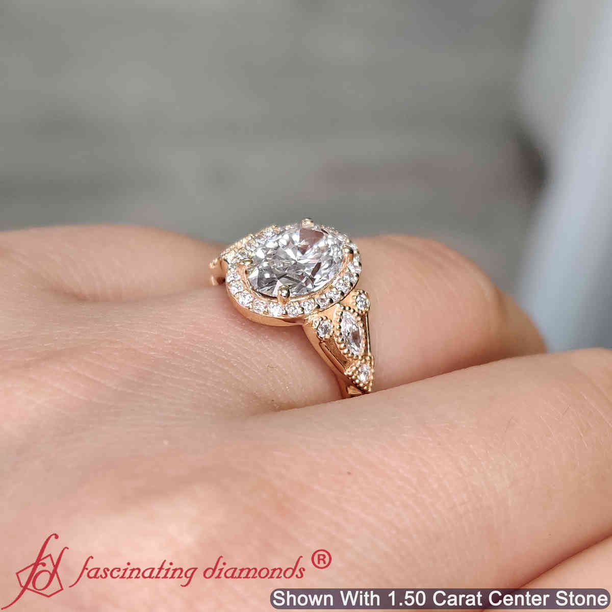 2 Ct. Oval Lab Diamond Edwardian Engagement Ring with 14K Yellow Gold White Diamond