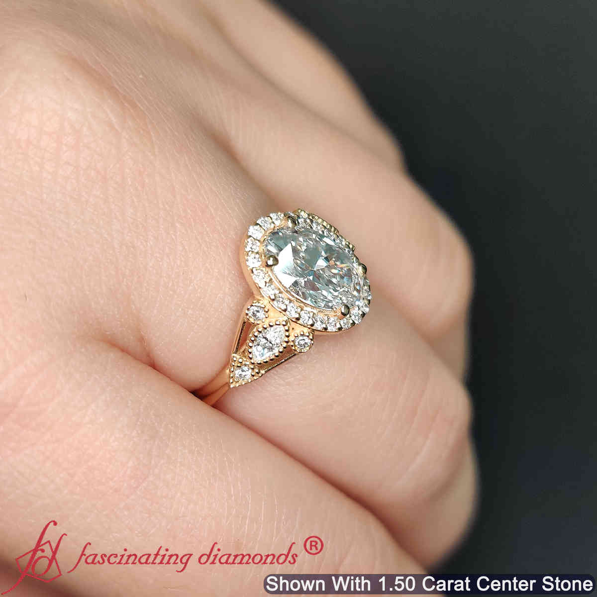 2 Ct. Oval Lab Diamond Edwardian Engagement Ring with 14K Yellow Gold White Diamond