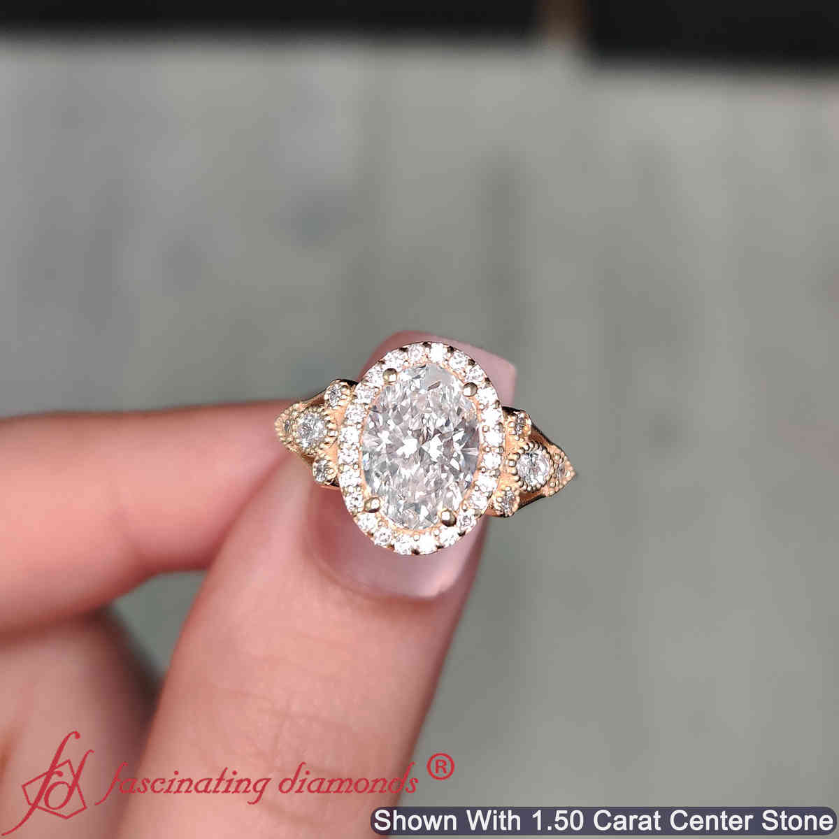 2 Ct. Oval Lab Diamond Edwardian Engagement Ring with 14K Yellow Gold White Diamond