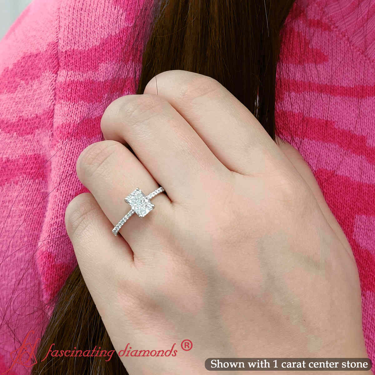 1.25 Carat Radiant Cut Lab Created Under Halo Diamond Ring with 14K White Gold Lab Grown Diamond