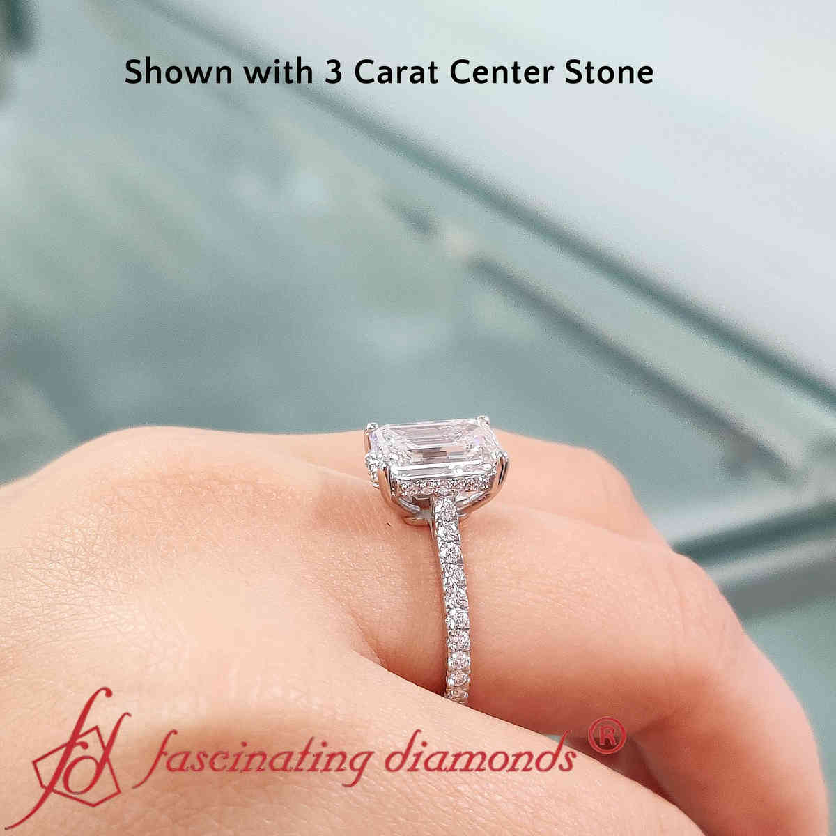 3 Carat Emerald Cut Lab Diamond Engagement Ring with 950 Platinum Lab Grown Diamond