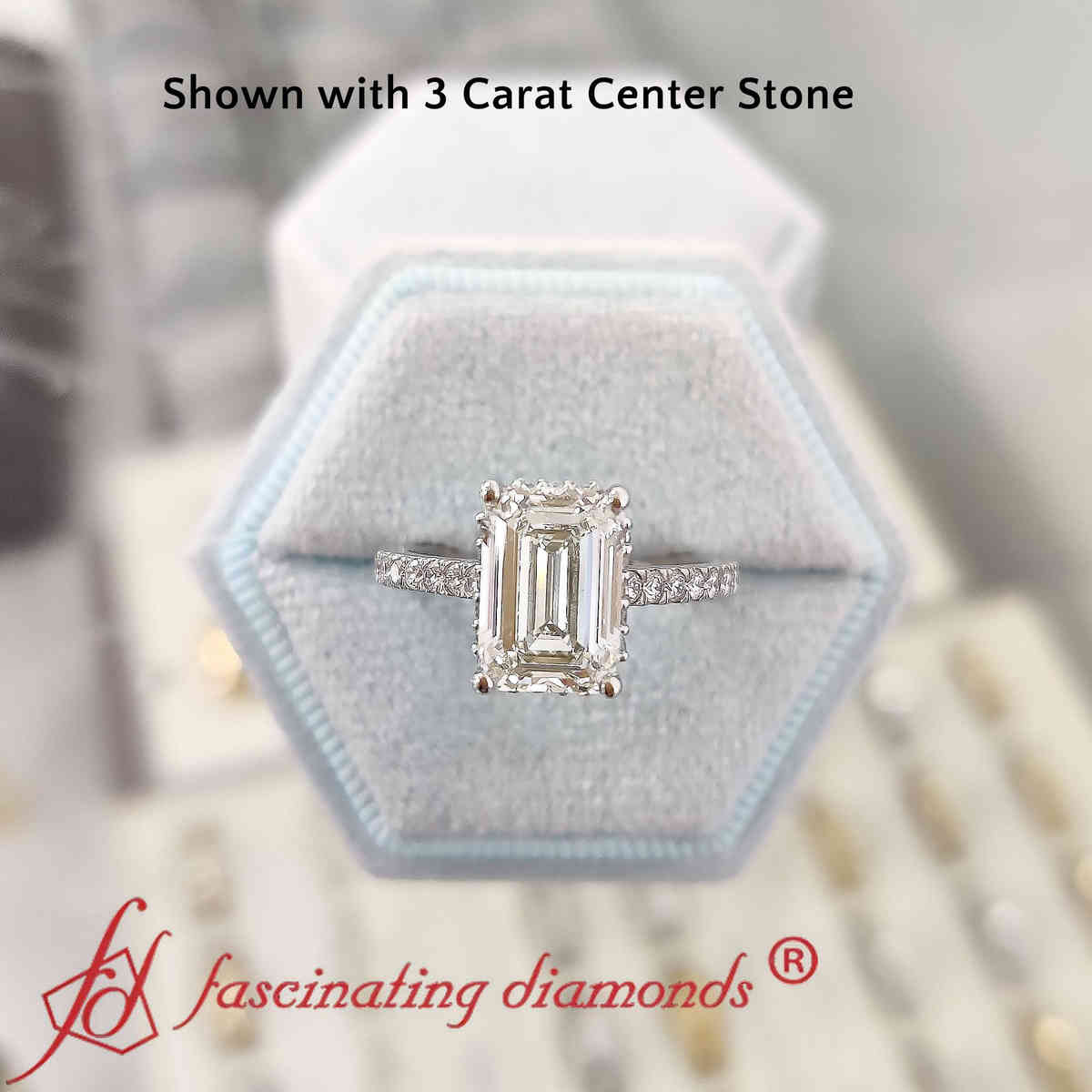 3 Carat Emerald Cut Lab Diamond Engagement Ring with 950 Platinum Lab Grown Diamond
