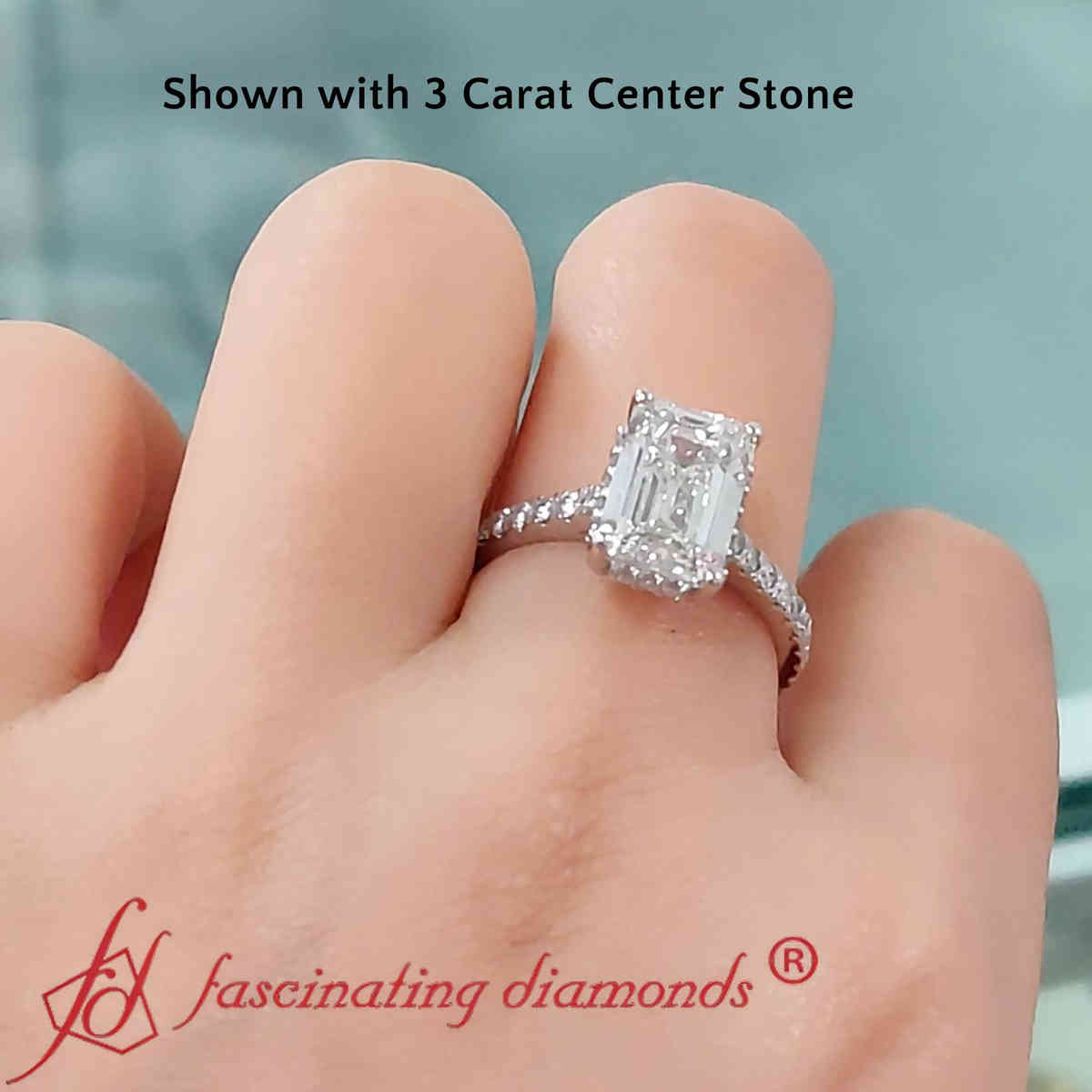 3 Carat Emerald Cut Lab Diamond Engagement Ring with 950 Platinum Lab Grown Diamond