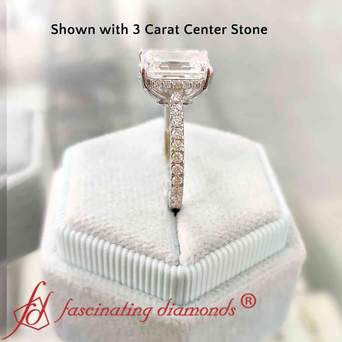 3 Carat Emerald Cut Lab Diamond Engagement Ring with 950 Platinum Lab Grown Diamond