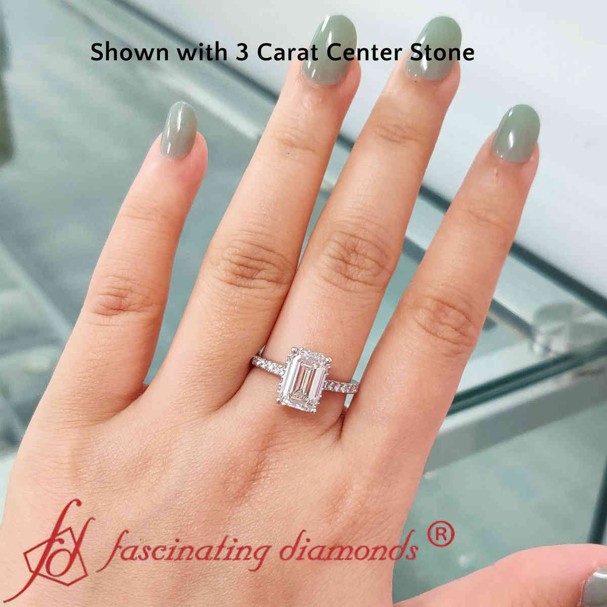 3 Carat Emerald Cut Lab Diamond Engagement Ring with 950 Platinum Lab Grown Diamond