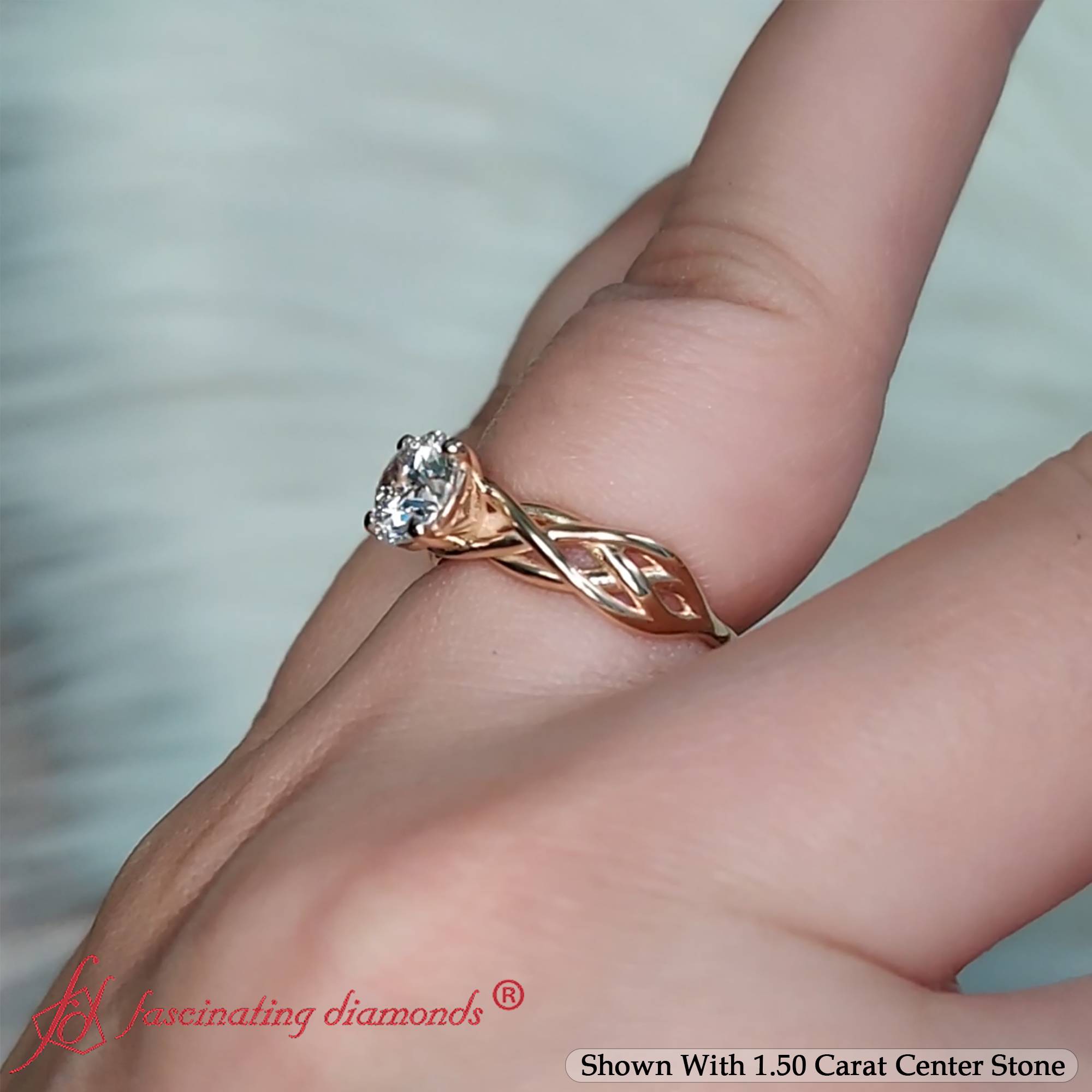 1.50 Ct. Round Cut Lab Diamond Solitaire Engagement Ring with 14K Yellow Gold White Diamond