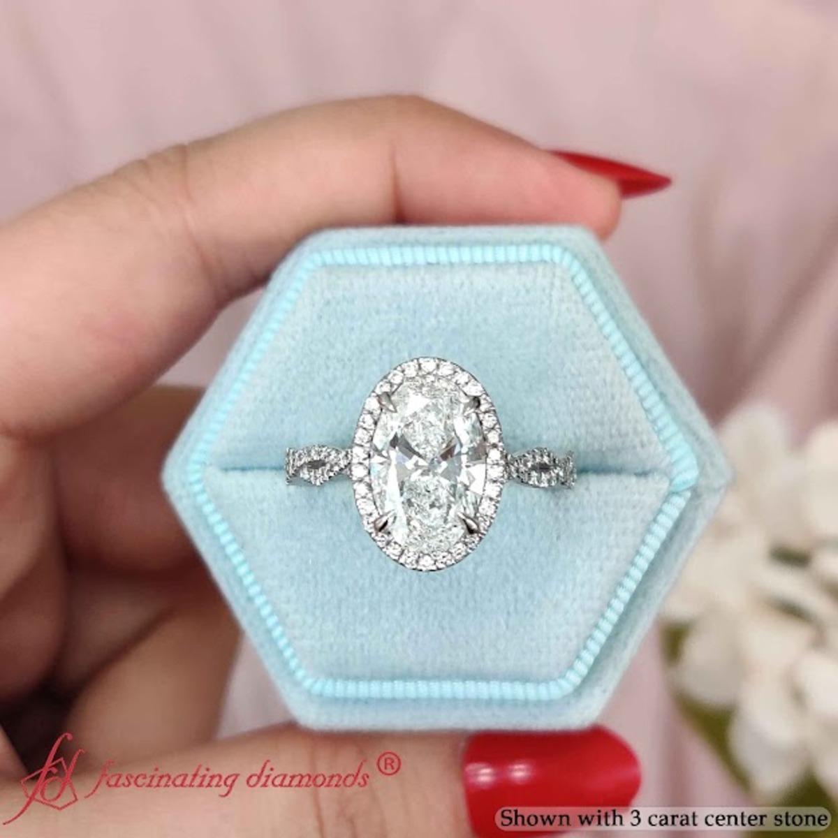 Oval Shaped Oval Halo Infinity Vine Engagement Ring with White Diamond in 14K White Gold