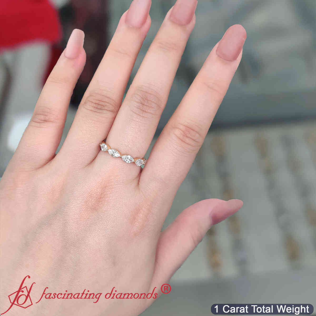 7 Stone Marquise East West 1 Carat Band with 18K Yellow Gold White Diamond