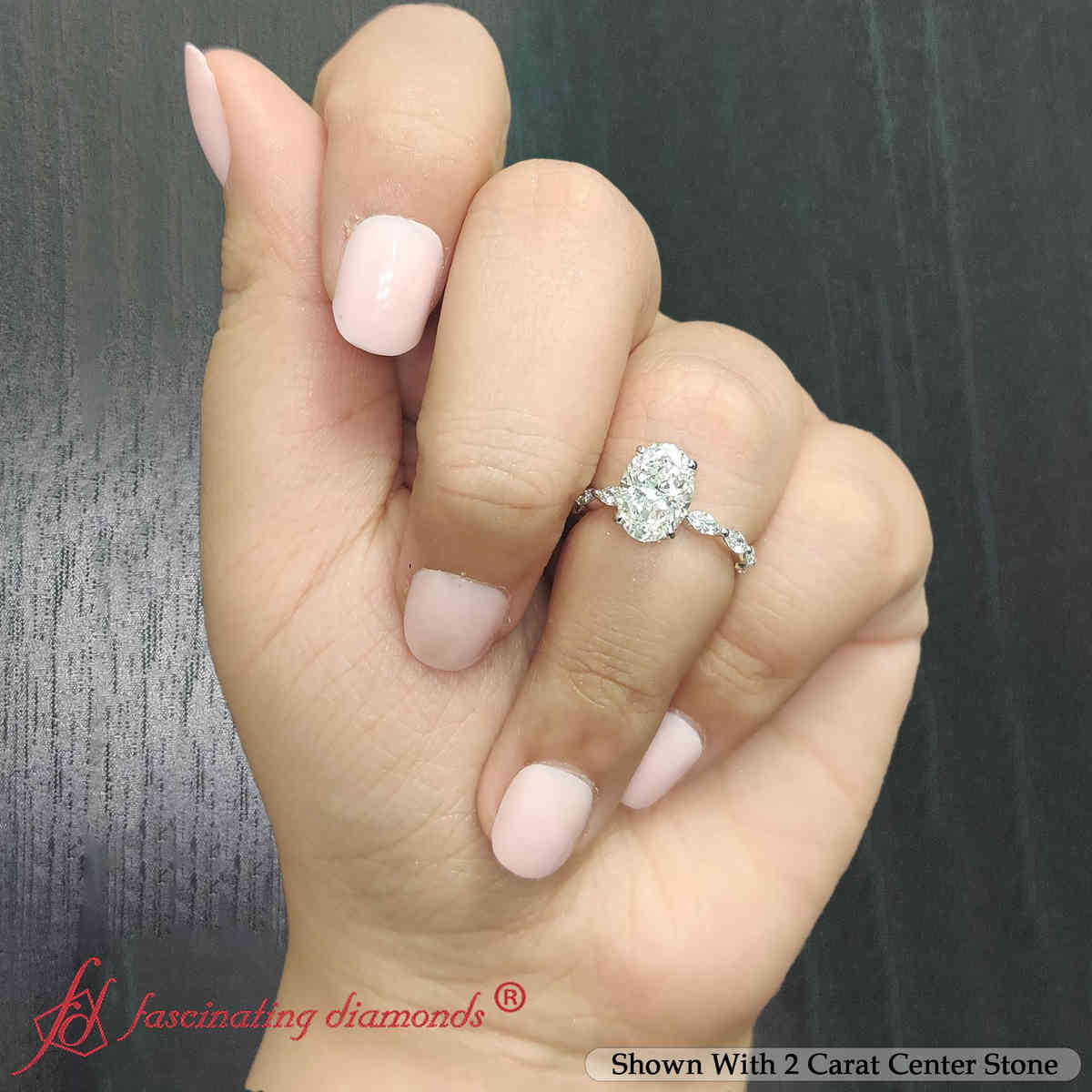 Hidden Halo Lab Diamond Marquise Accents Ring with 14K White Gold White Diamond