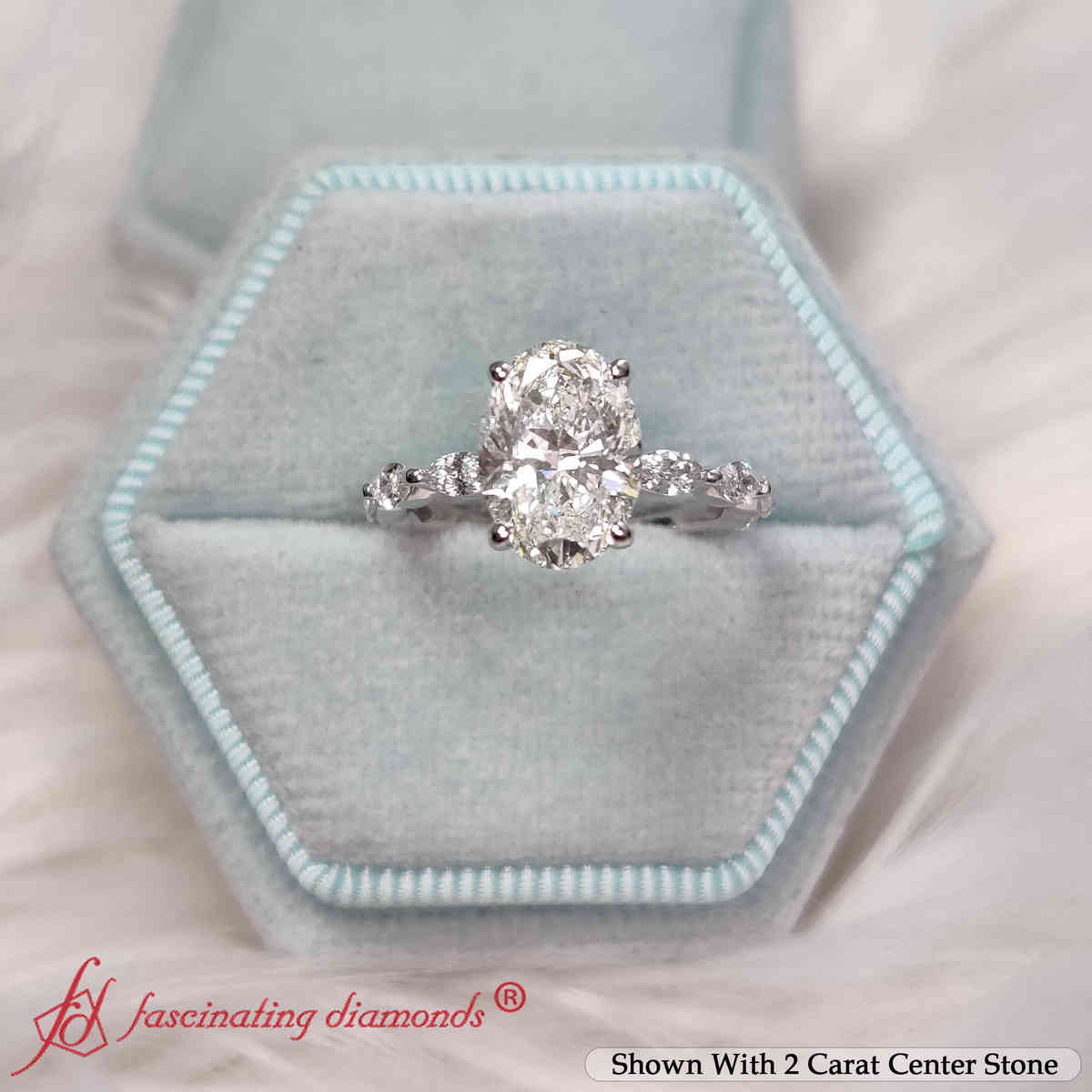 Hidden Halo Lab Diamond Marquise Accents Ring with 14K White Gold White Diamond