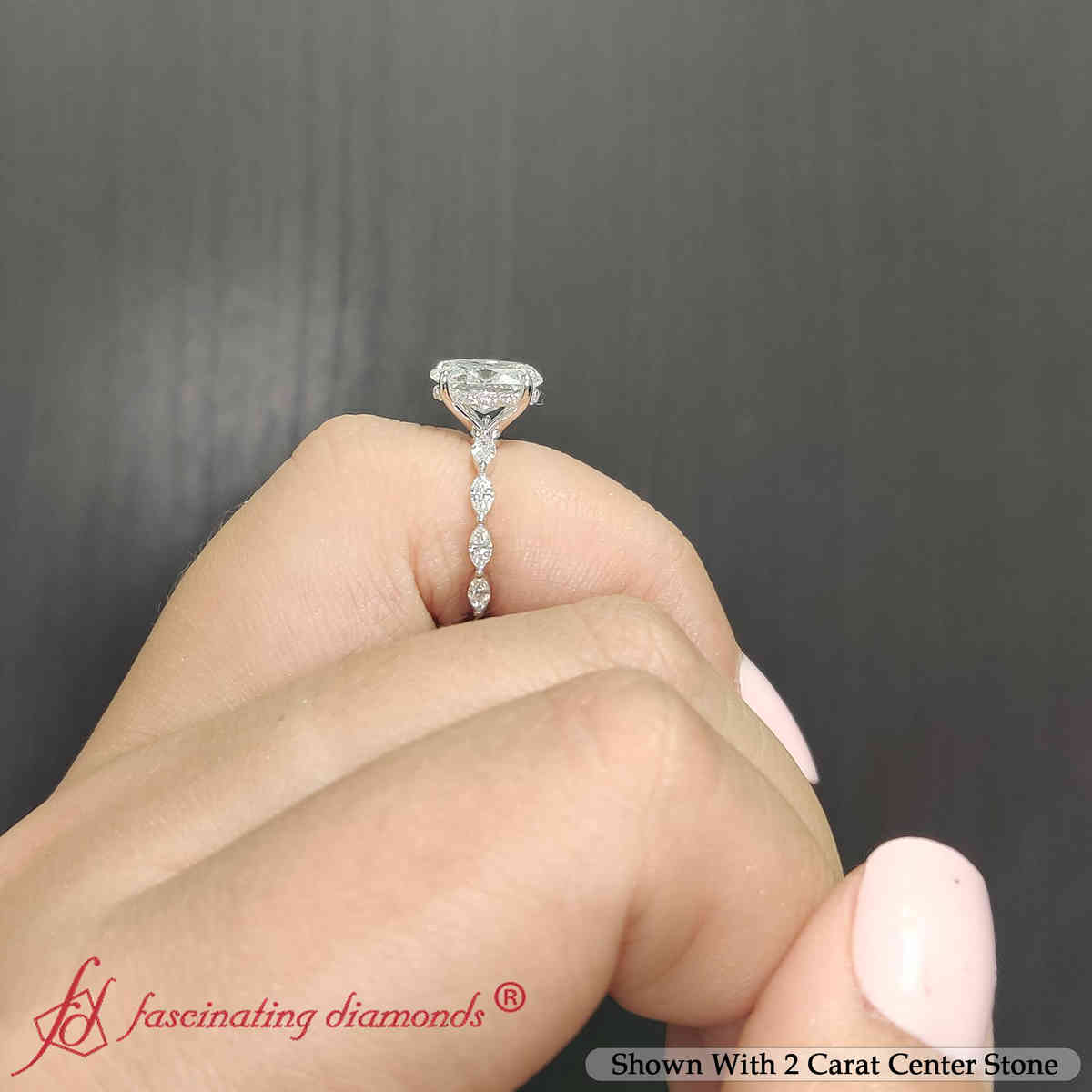 Hidden Halo Lab Diamond Marquise Accents Ring with 14K White Gold White Diamond