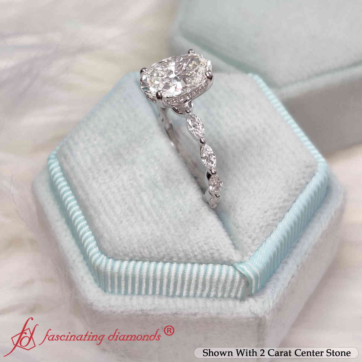 Hidden Halo Lab Diamond Marquise Accents Ring with 14K White Gold White Diamond