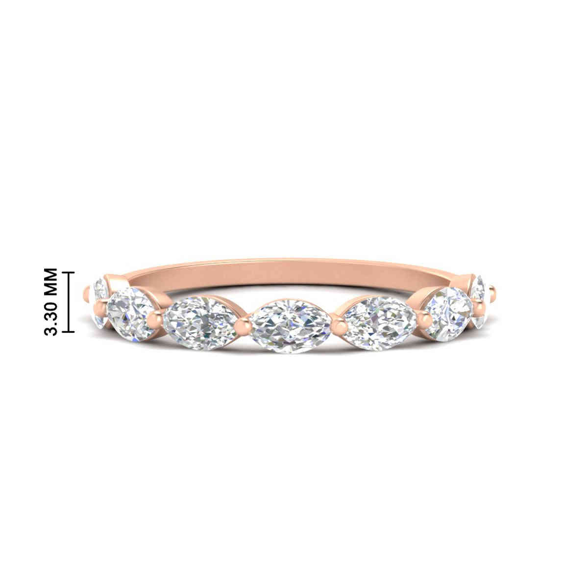 Horizontal Marquise Wedding Diamond Band with 14K Rose Gold White Diamond