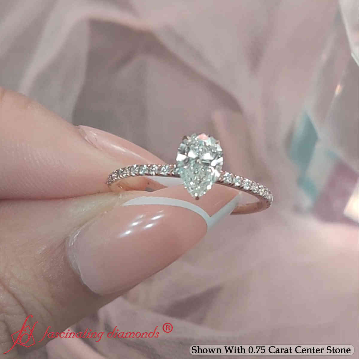 Petite Half Coverage Pear Diamond Engagement Ring with 14K Rose Gold White Diamond