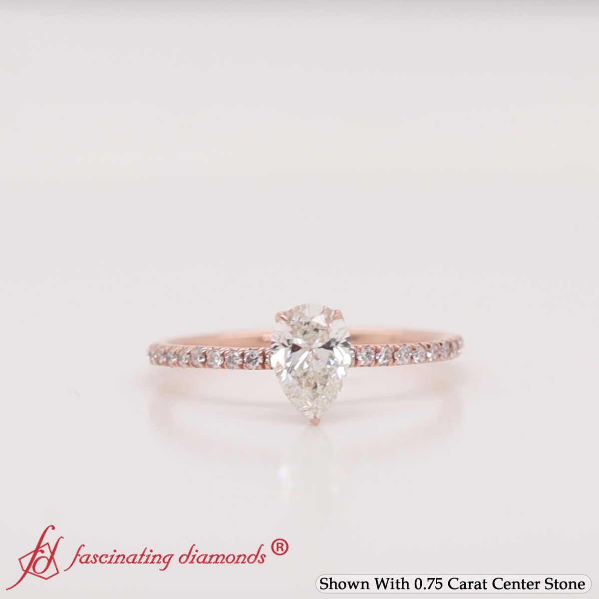 Petite Half Coverage Pear Diamond Engagement Ring with 14K Rose Gold White Diamond