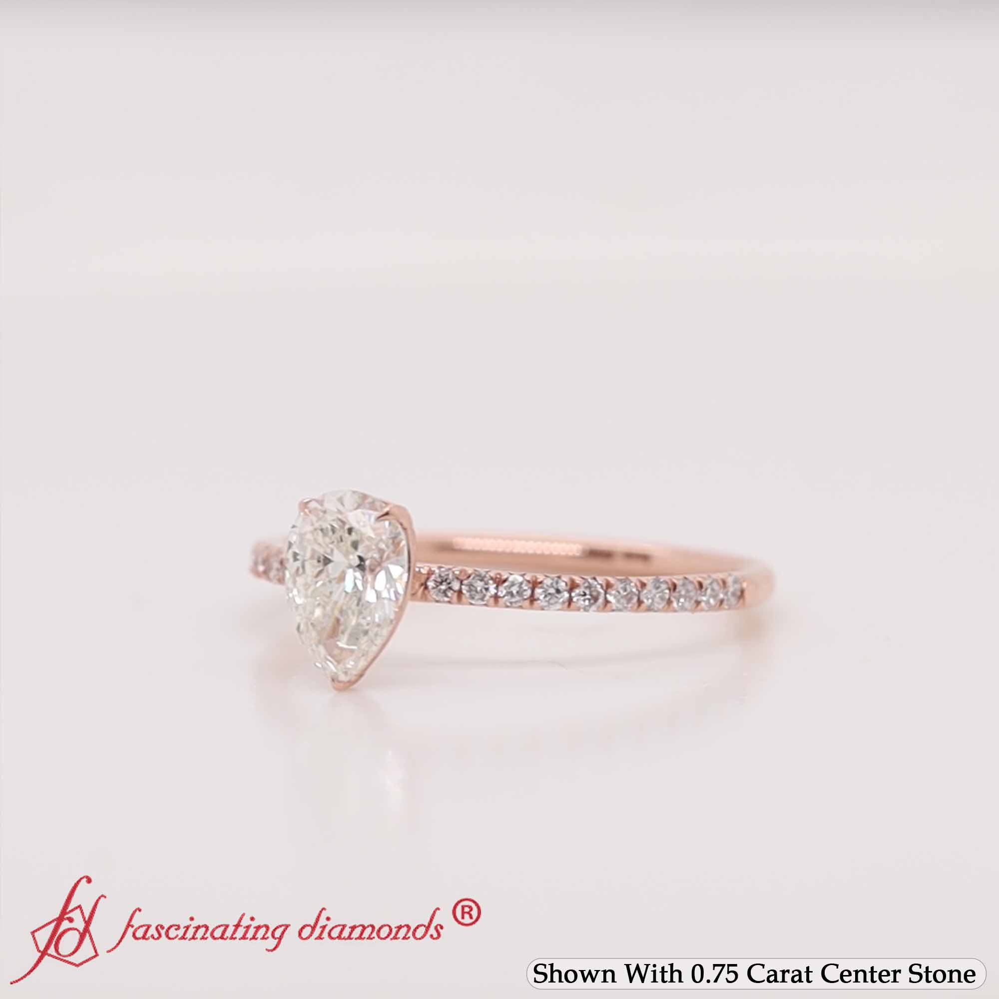 Petite Half Coverage Pear Diamond Engagement Ring with 14K Rose Gold White Diamond