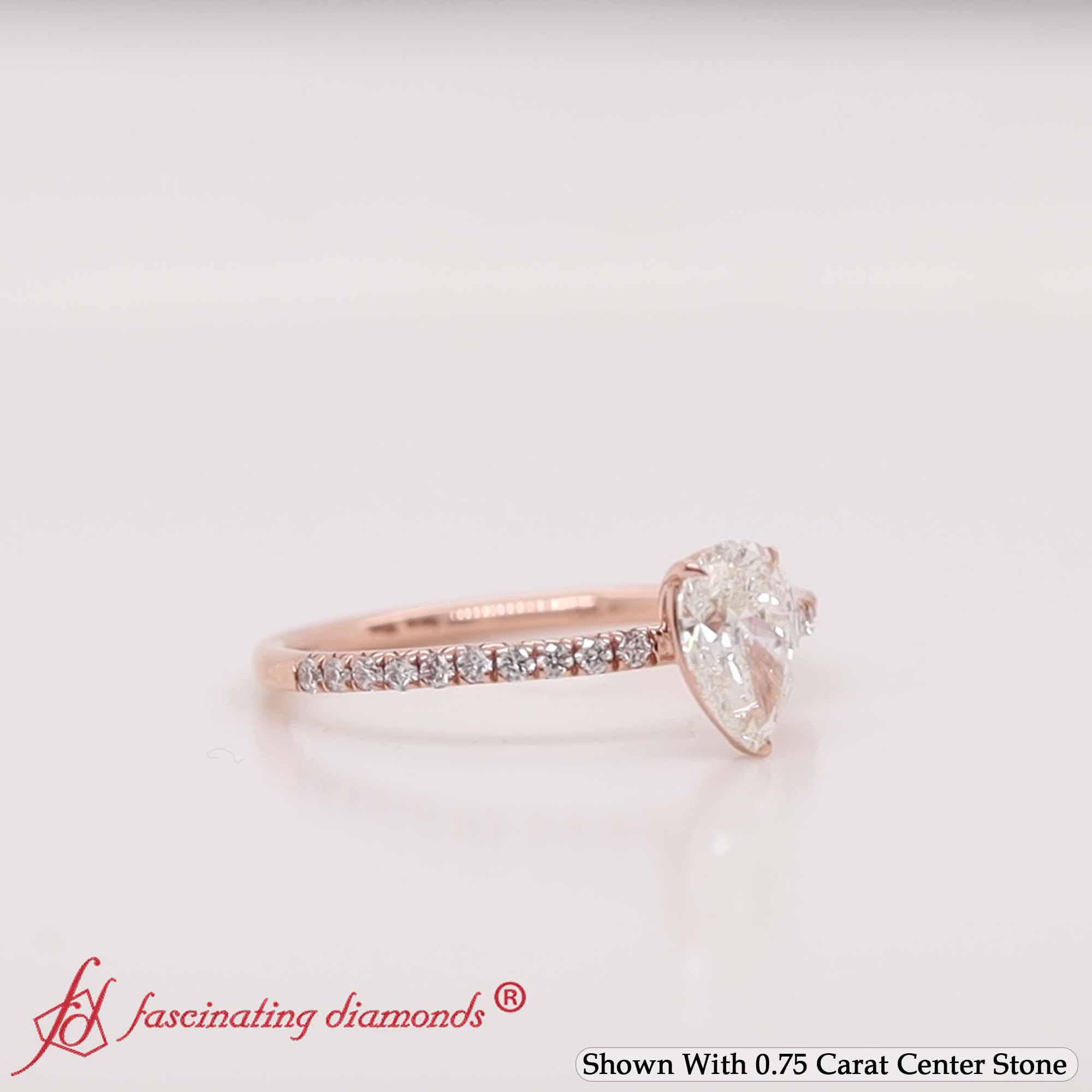 Petite Half Coverage Pear Diamond Engagement Ring with 14K Rose Gold White Diamond
