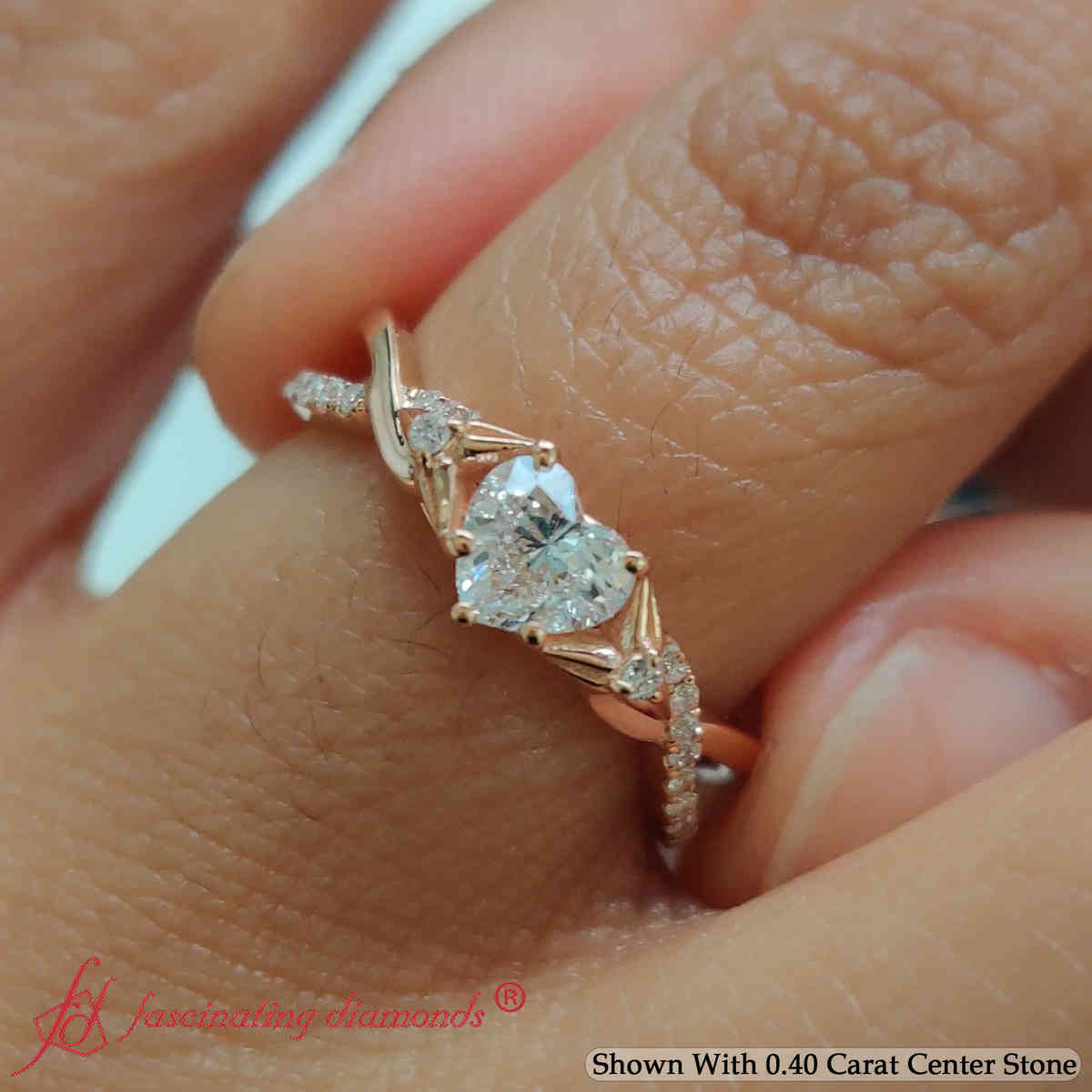 Heart Shaped Lab Diamond Twist Promise Ring with 14K Rose Gold White Diamond