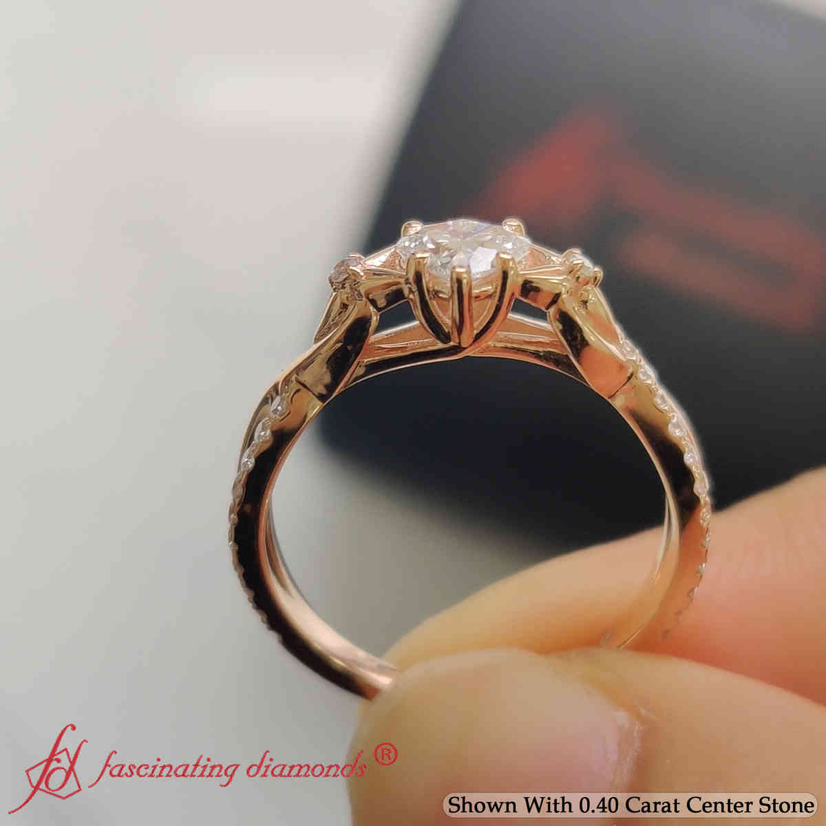 Heart Shaped Lab Diamond Twist Promise Ring with 14K Rose Gold White Diamond