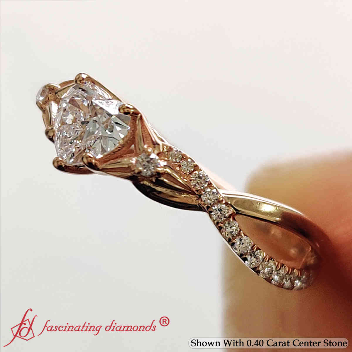 Heart Shaped Lab Diamond Twist Promise Ring with 14K Rose Gold White Diamond