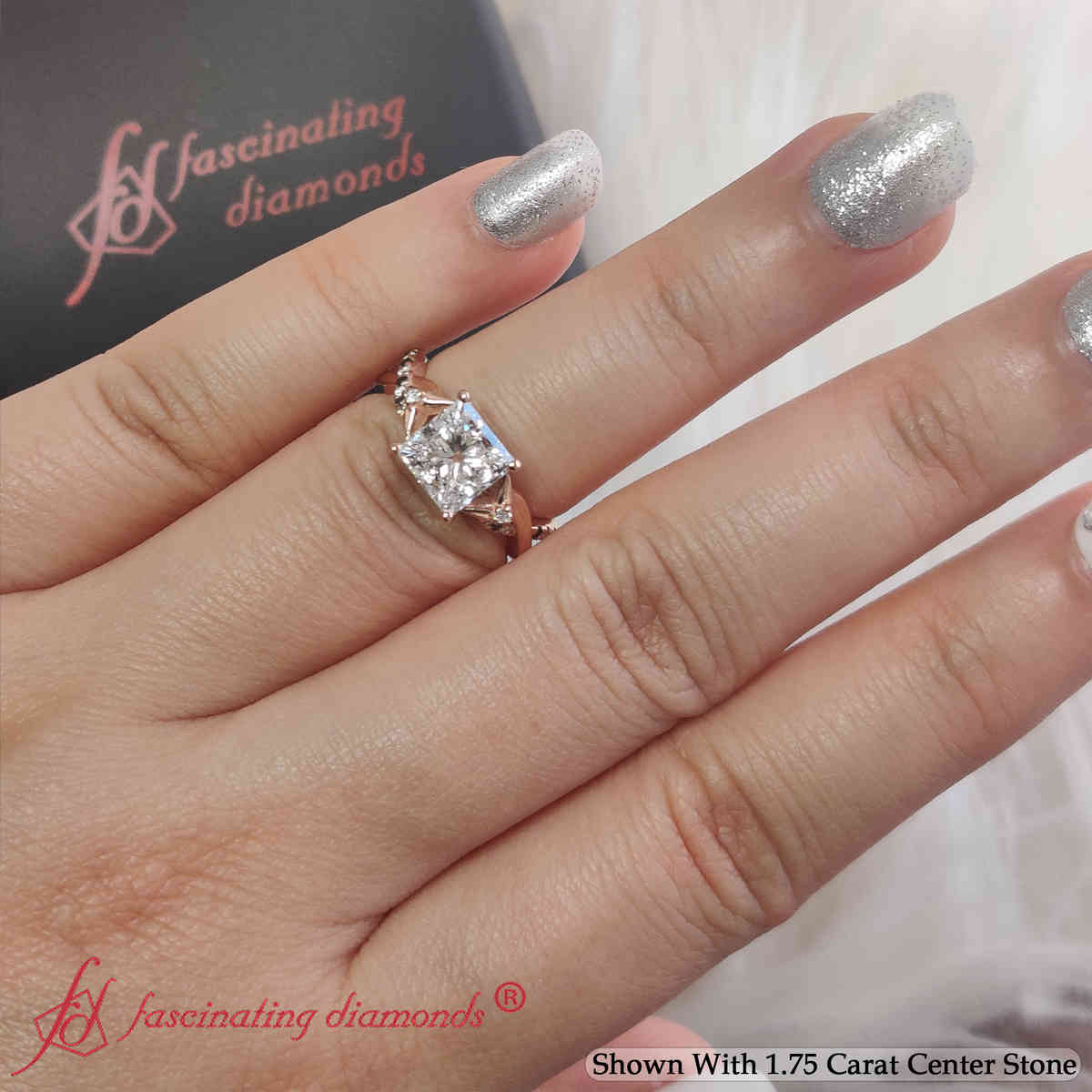 Princess Cut Lab Diamond Infinity Ring with 14K Rose Gold Black Diamond