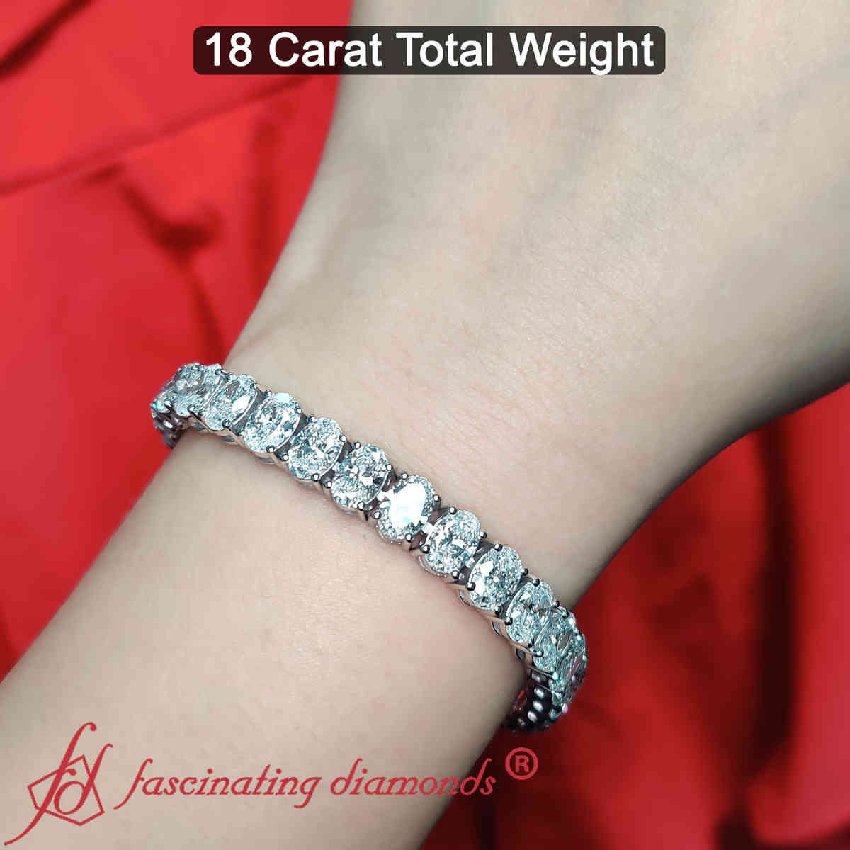 18 Ct. Oval Shaped Basket Tennis Bracelet with 14K White Gold White Diamond