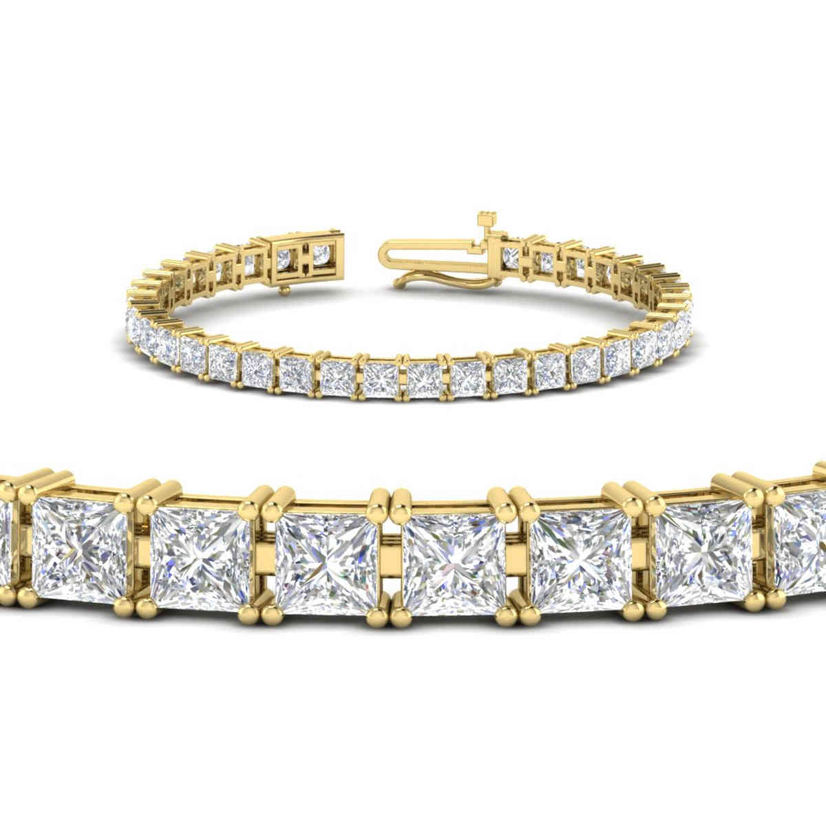 18 Ct. Princess Cut Basket Tennis Bracelet with 14K Yellow Gold White Diamond