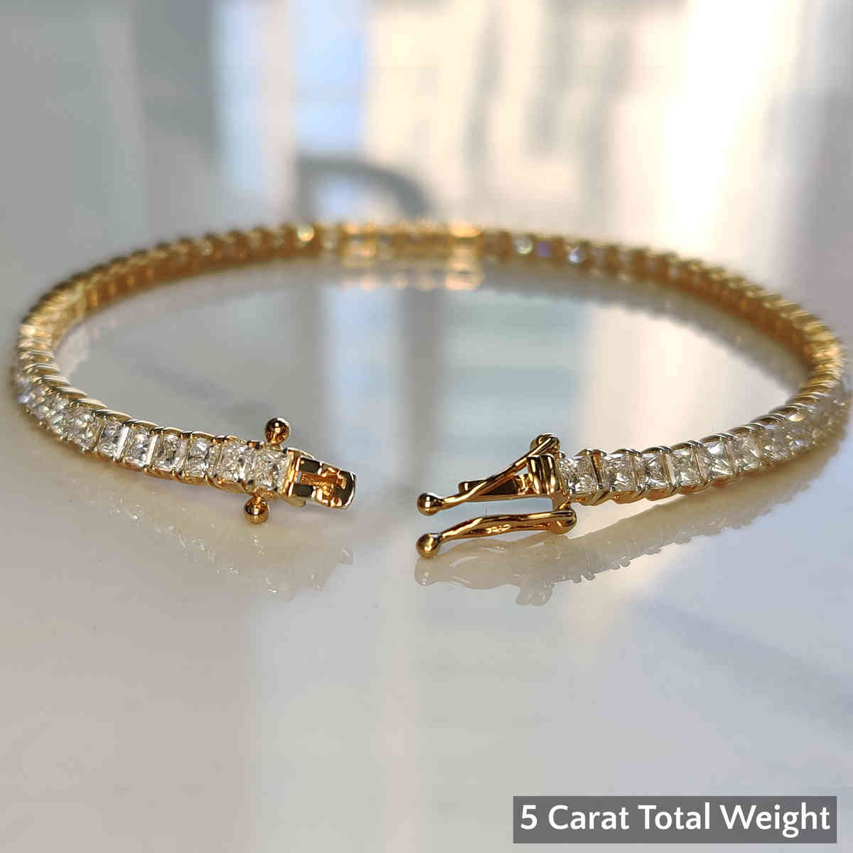5 Carat Princess Cut Diamond Tennis Bracelet with 14K Yellow Gold White Diamond
