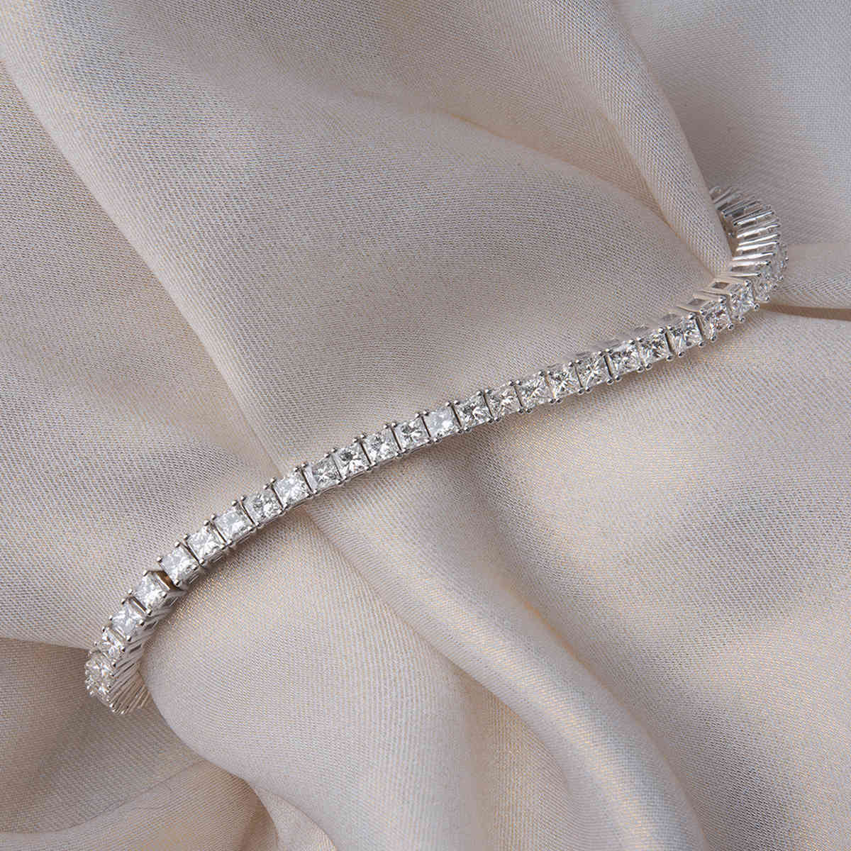 6 Carat Princess Cut Diamond Tennis Eternity Bracelet with 18K White Gold White Diamond