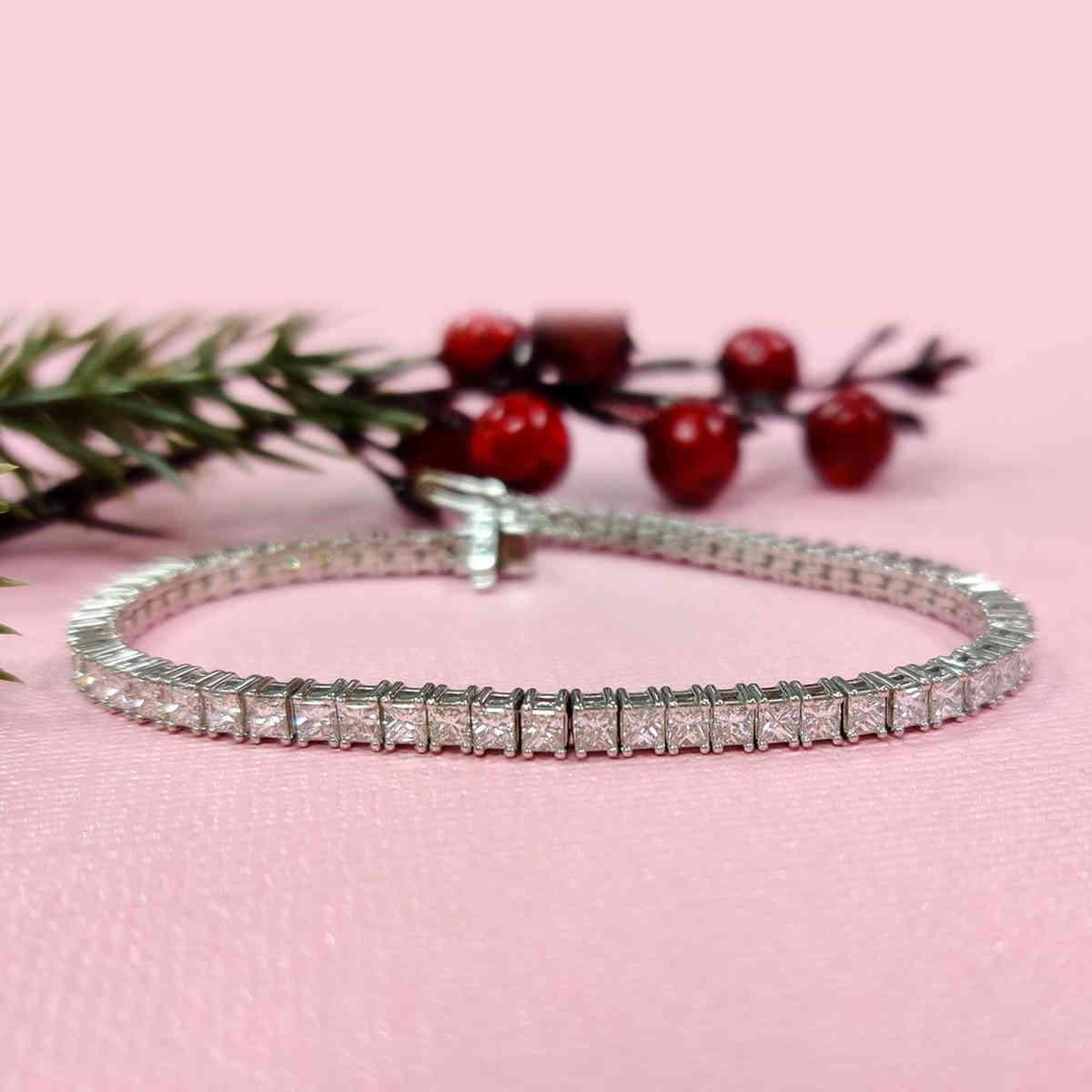 6 Carat Princess Cut Diamond Tennis Eternity Bracelet with 18K White Gold White Diamond