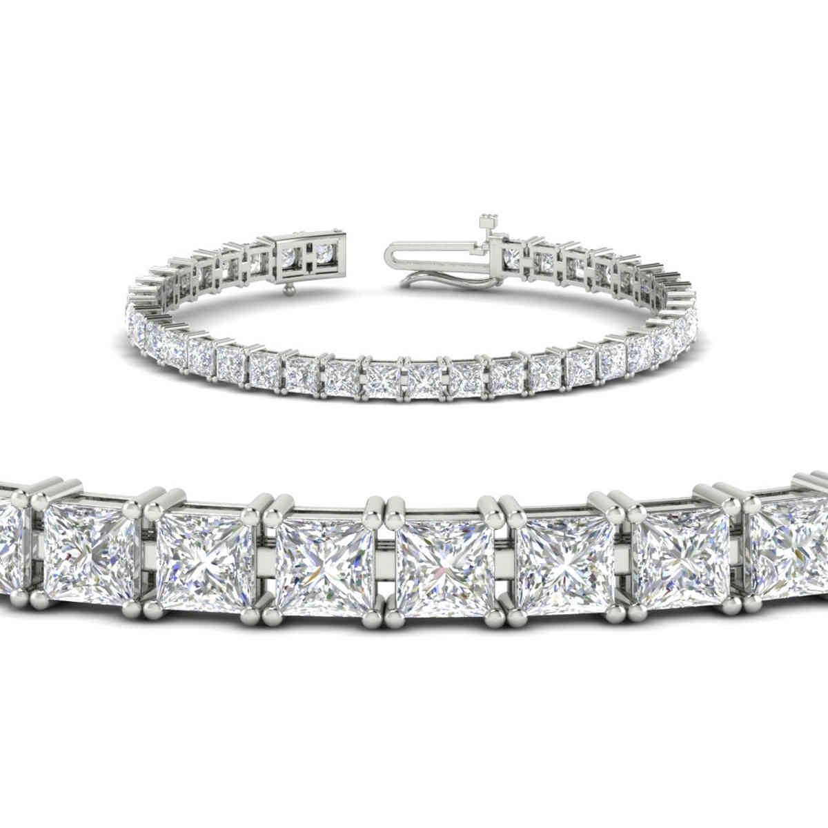 Princess Cut 15 Carat Basket Tennis Bracelet with 14K White Gold White Diamond