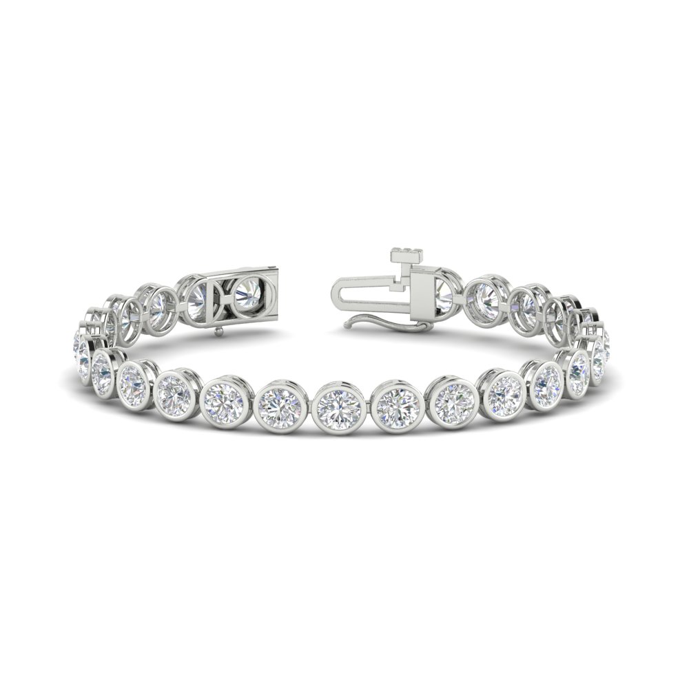 10 Carat Diamond Bezel Set Tennis Bracelet with 14K White Gold White Diamond