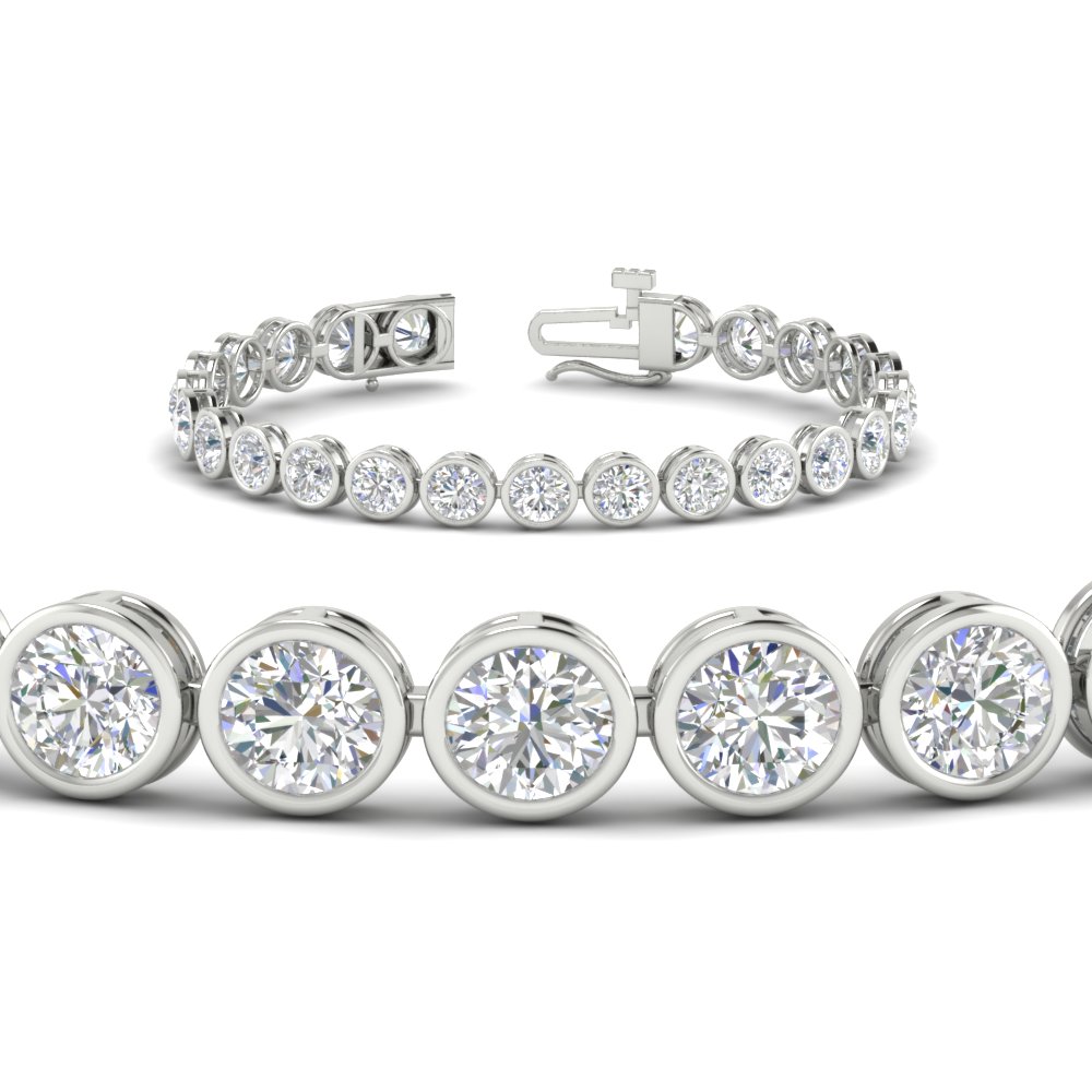 10 Carat Diamond Bezel Set Tennis Bracelet with 14K White Gold White Diamond