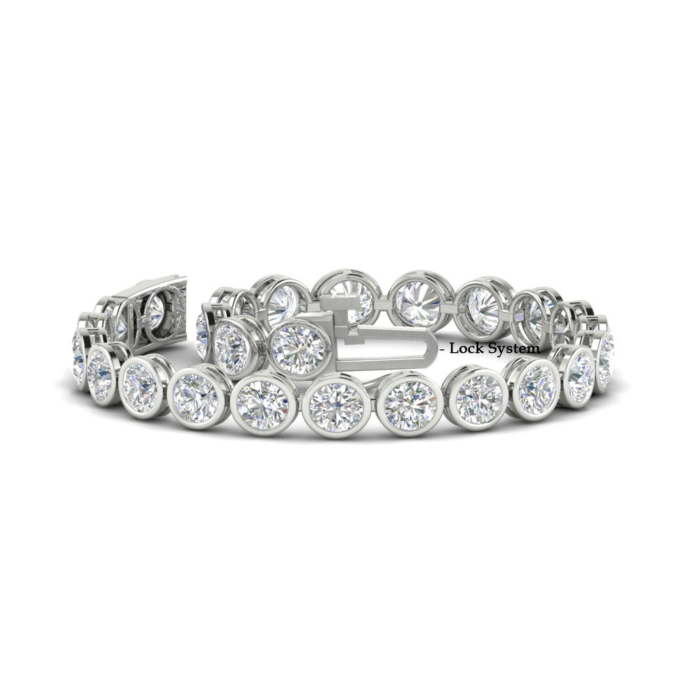 10 Carat Diamond Bezel Set Tennis Bracelet with 14K White Gold White Diamond