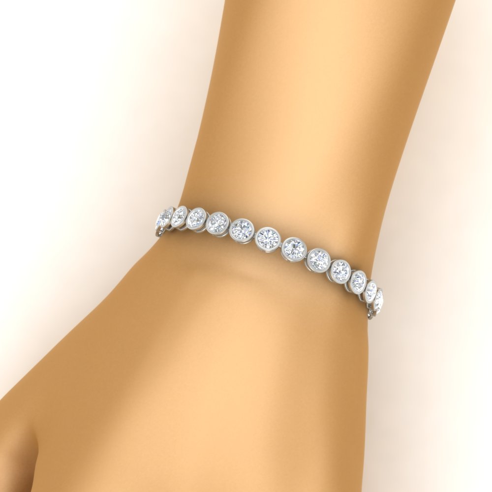 10 Carat Diamond Bezel Set Tennis Bracelet with 14K White Gold White Diamond