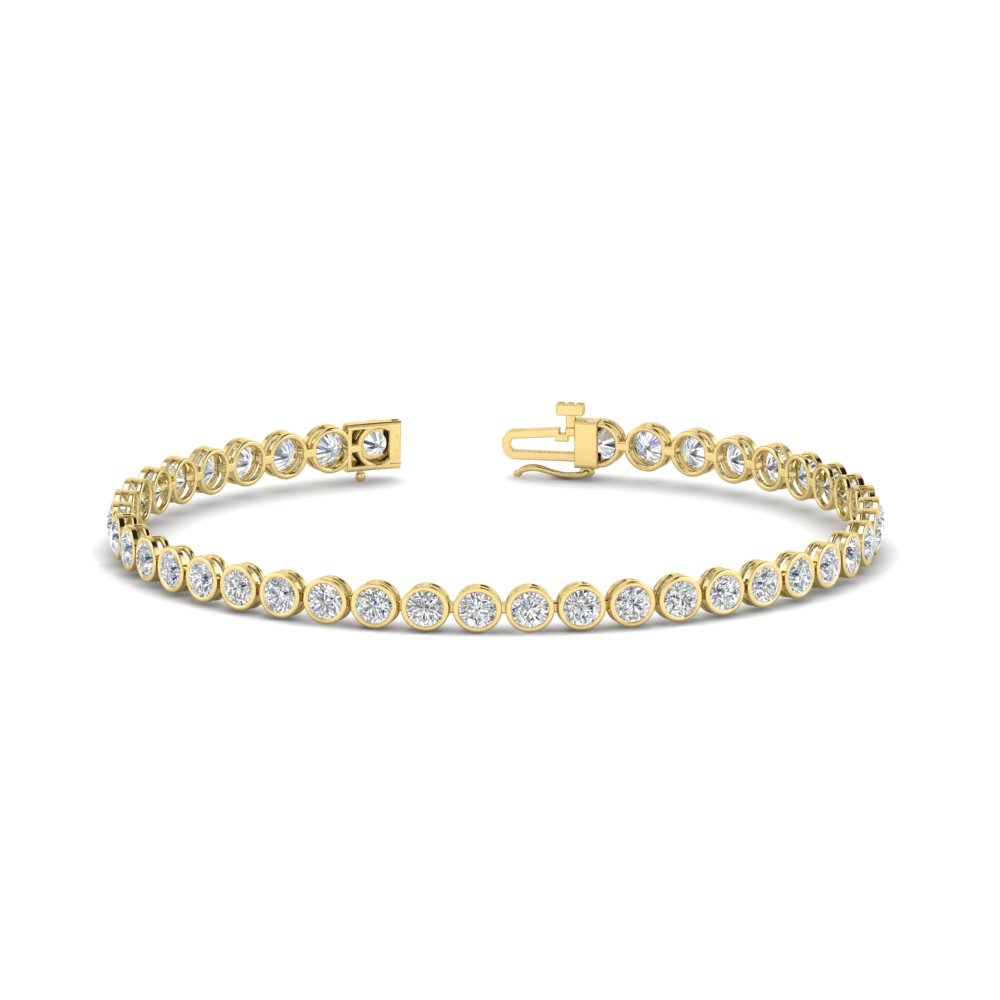 5.50 Carat Diamond Bezel Set Tennis Bracelet with 14K Yellow Gold White Diamond
