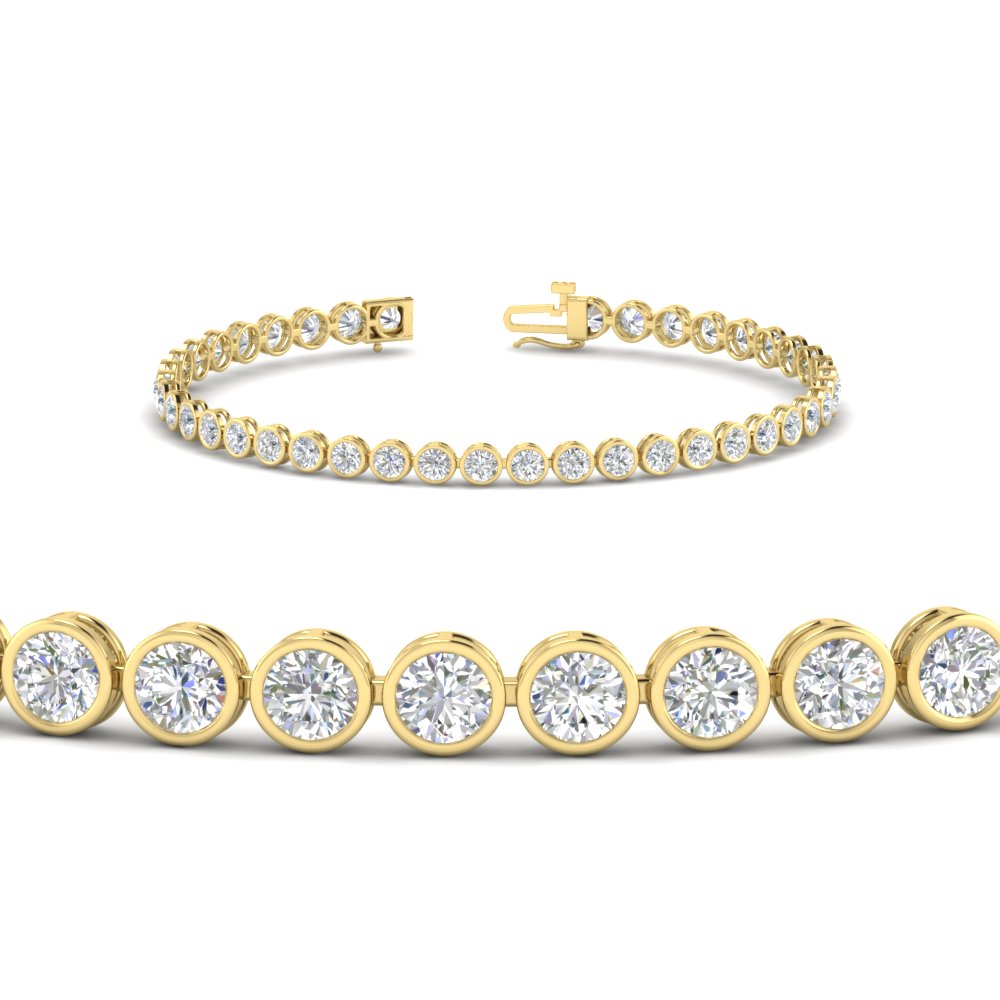 5.50 Carat Diamond Bezel Set Tennis Bracelet with 14K Yellow Gold White Diamond