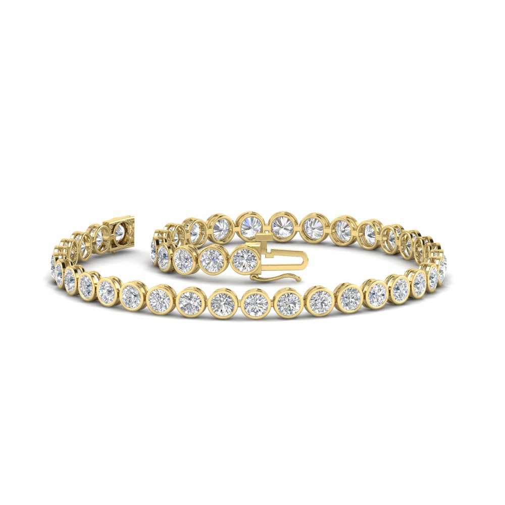 5.50 Carat Diamond Bezel Set Tennis Bracelet with 14K Yellow Gold White Diamond