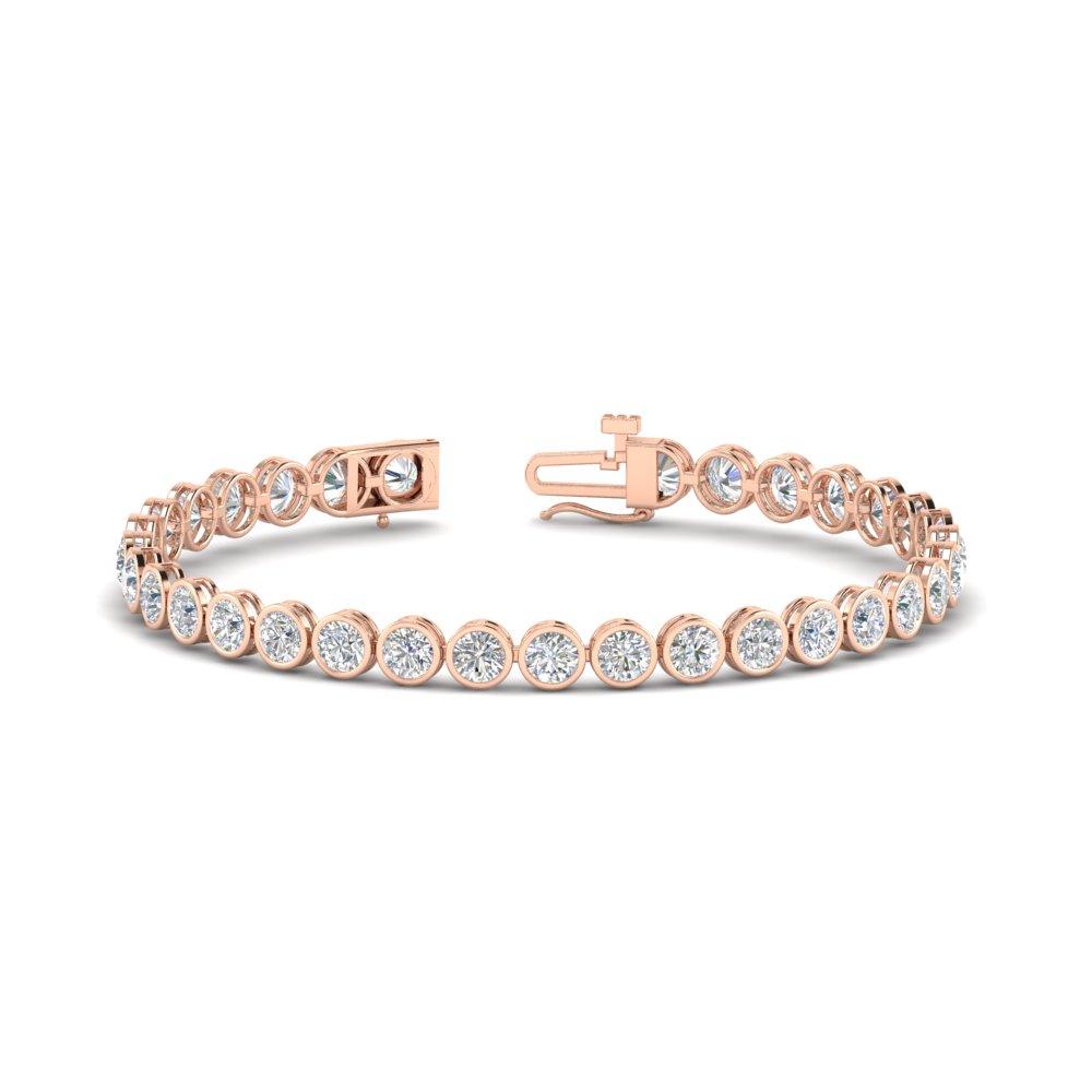 6.50 Carat Diamond Bezel Set Tennis Bracelet with 14K Rose Gold White Diamond