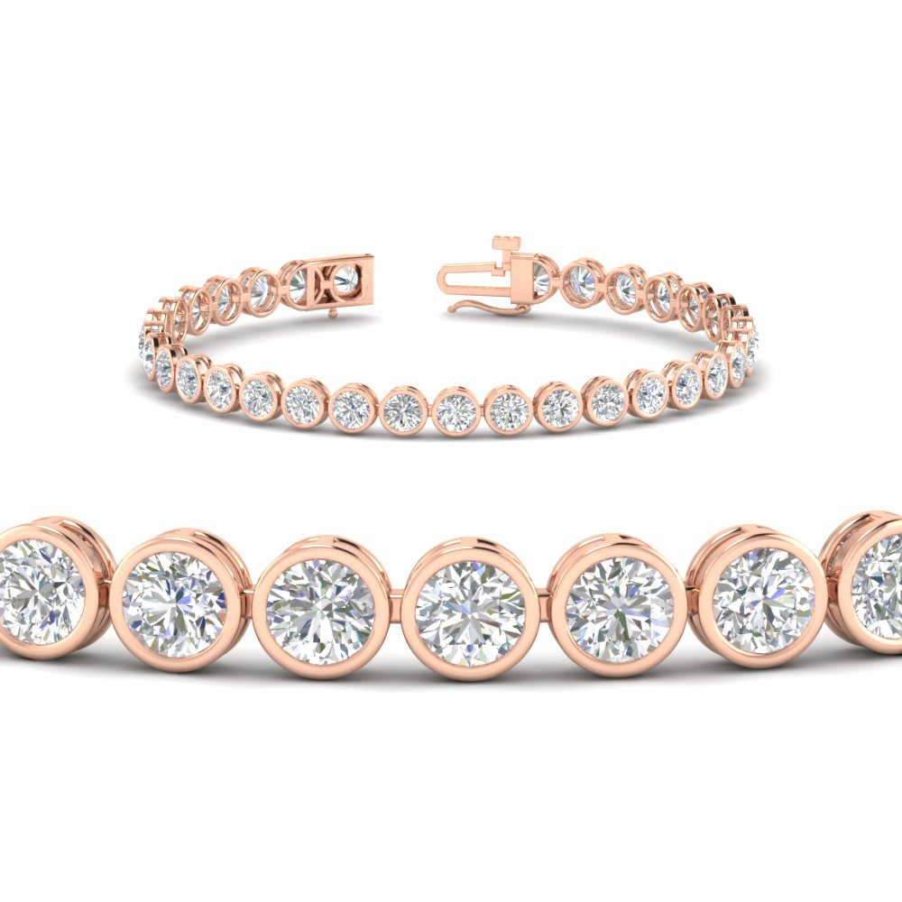 6.50 Carat Diamond Bezel Set Tennis Bracelet with 14K Rose Gold White Diamond