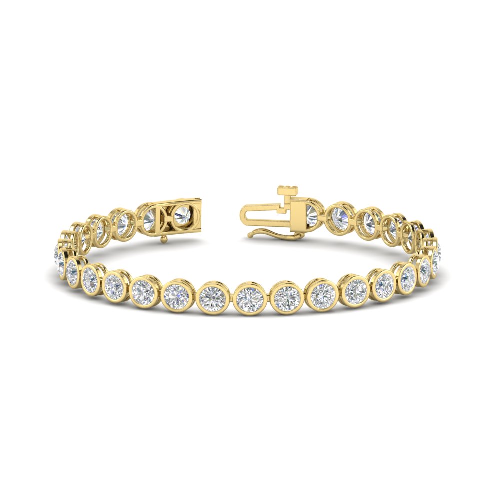 8.70 Carat Diamond Bezel Set Tennis Bracelet with 14K Yellow Gold White Diamond