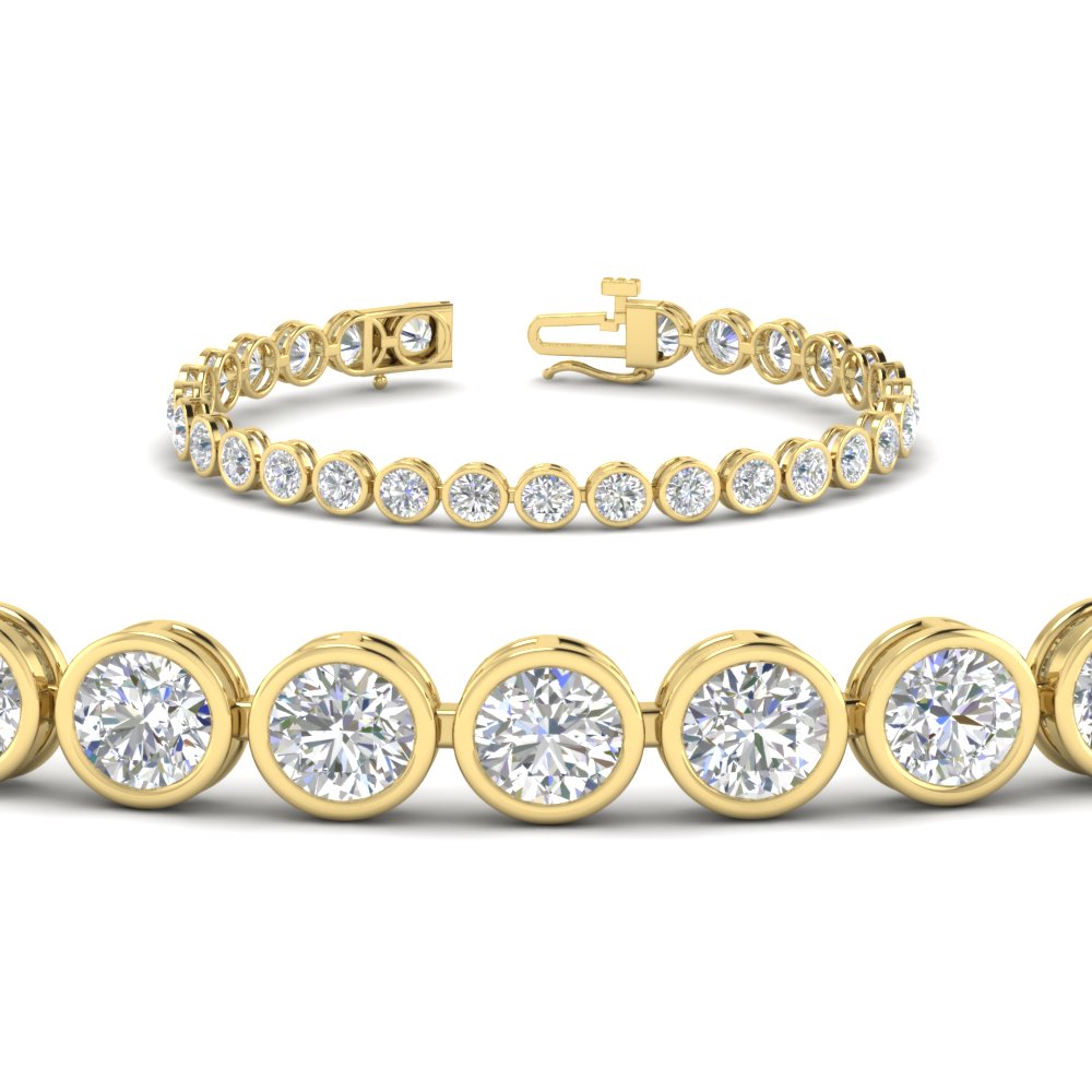 8.70 Carat Diamond Bezel Set Tennis Bracelet with 14K Yellow Gold White Diamond