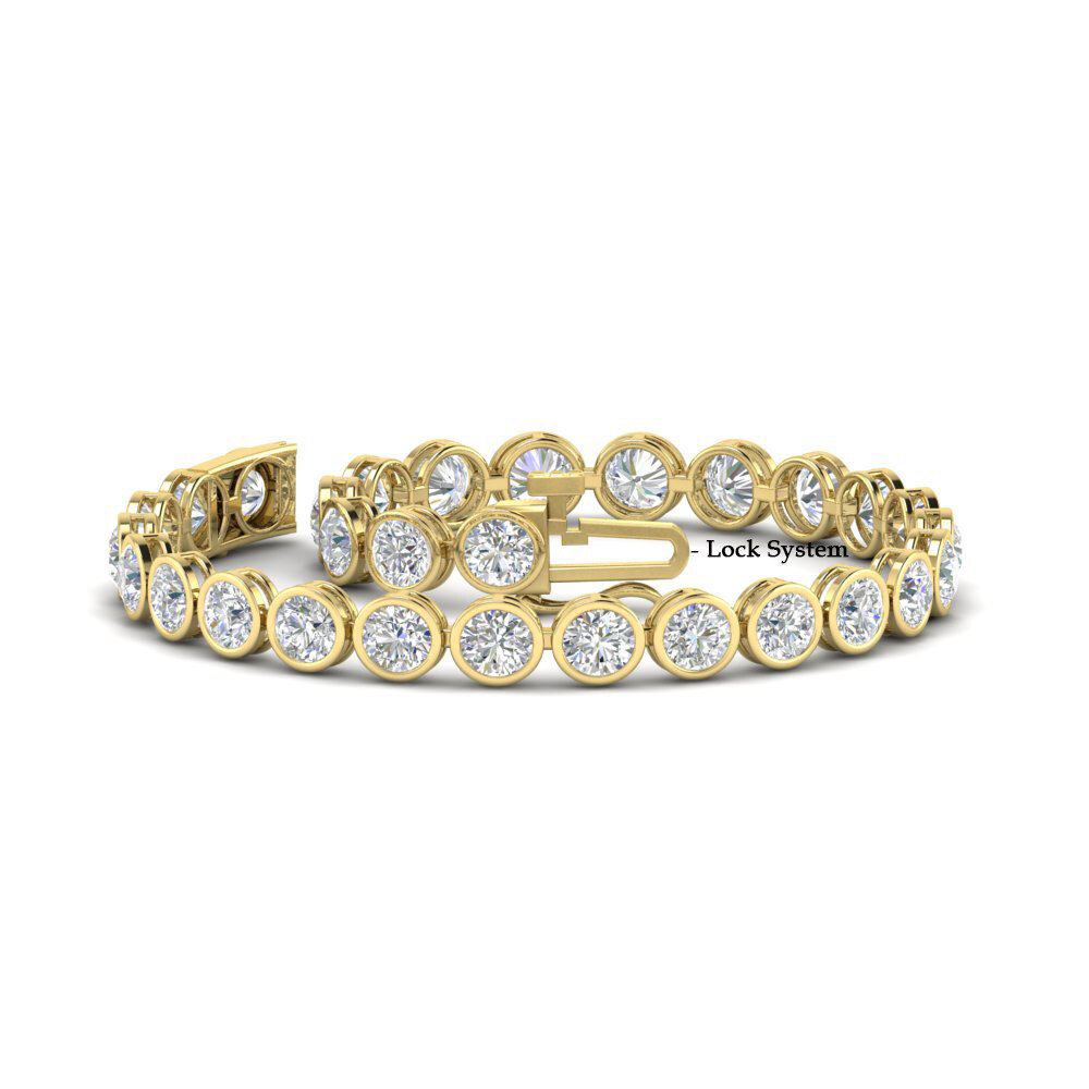 8.70 Carat Diamond Bezel Set Tennis Bracelet with 14K Yellow Gold White Diamond