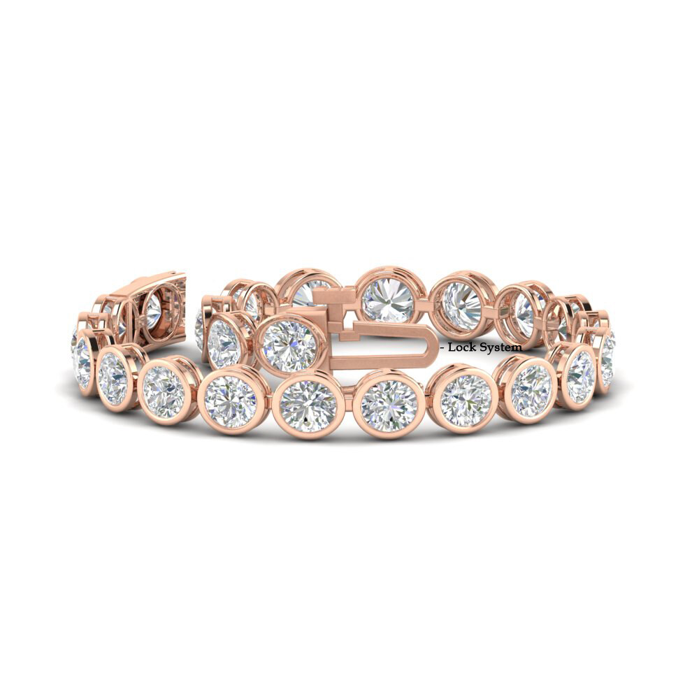 Diamond Bezel Set Tennis Bracelet 12 Carat with 14K Rose Gold White Diamond